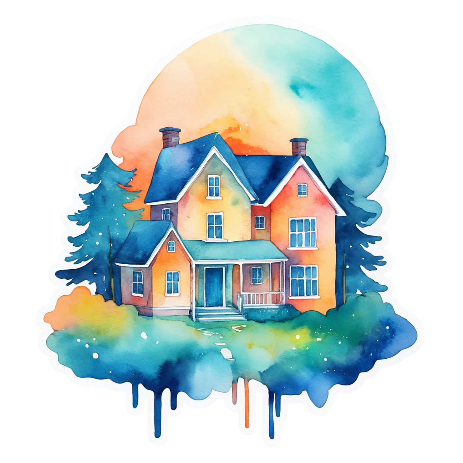 House watercolor sticker isolated on transparent background #19165