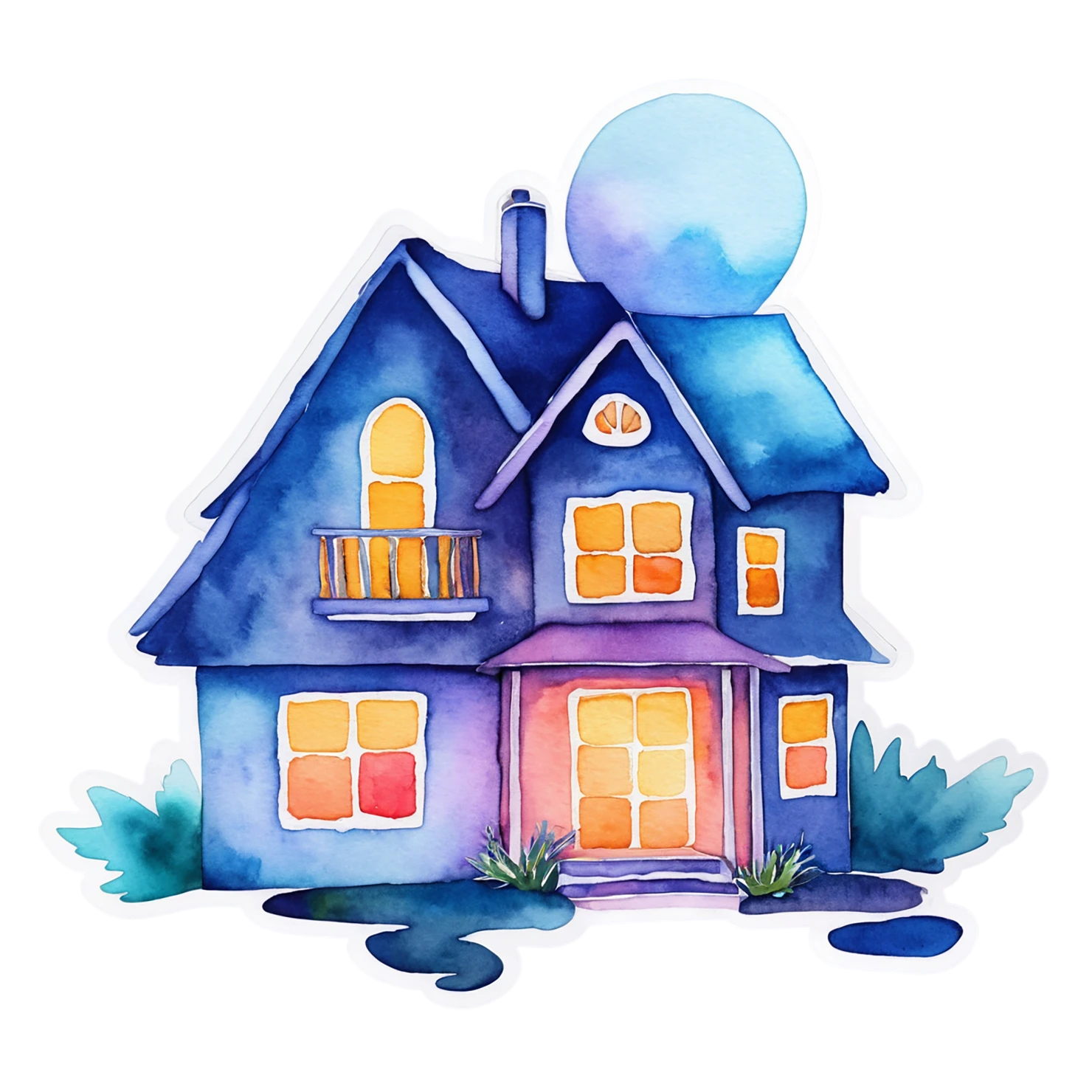 House watercolor sticker isolated on transparent background #19168
