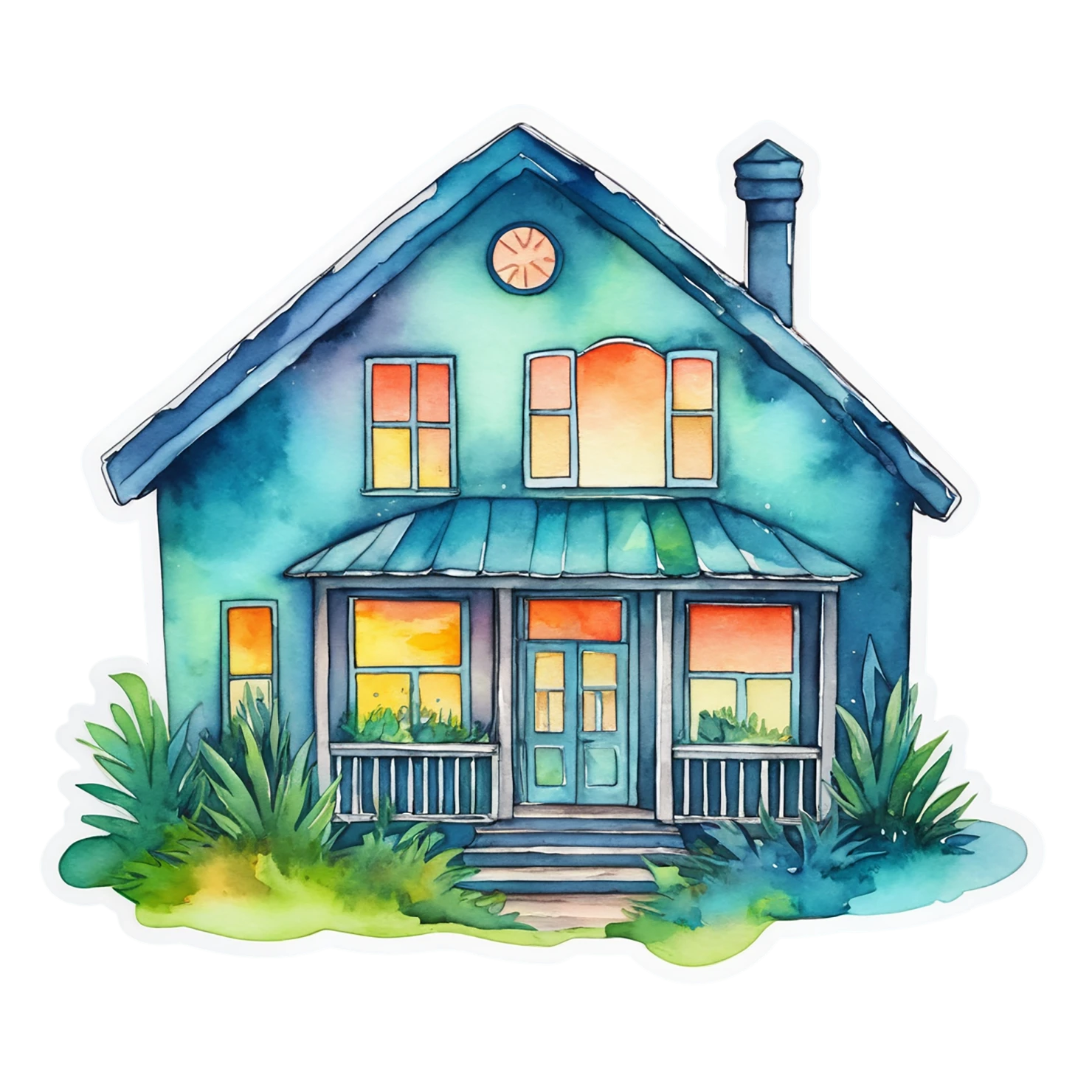 House watercolor sticker isolated on transparent background #19170