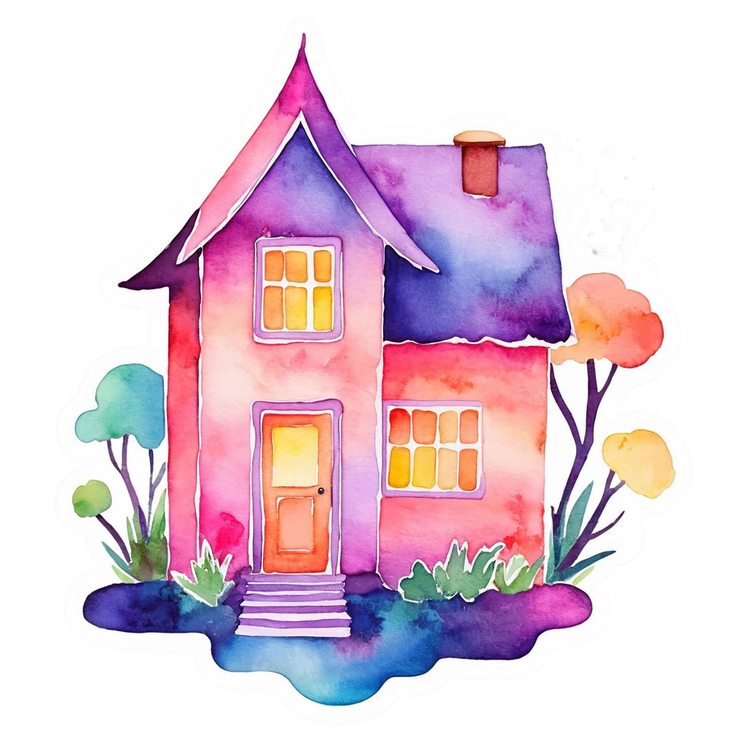 House watercolor sticker isolated on transparent background #19178