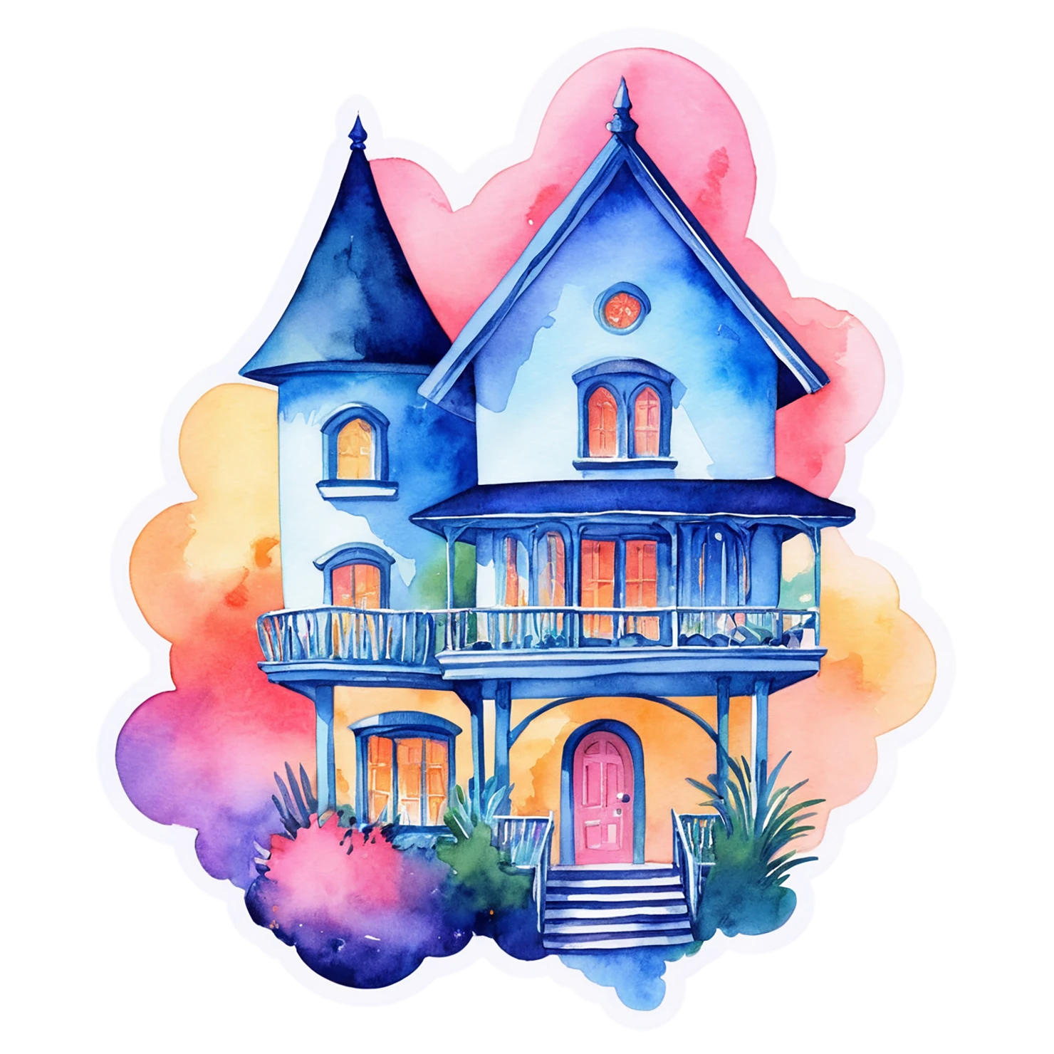 House watercolor sticker isolated on transparent background #19179