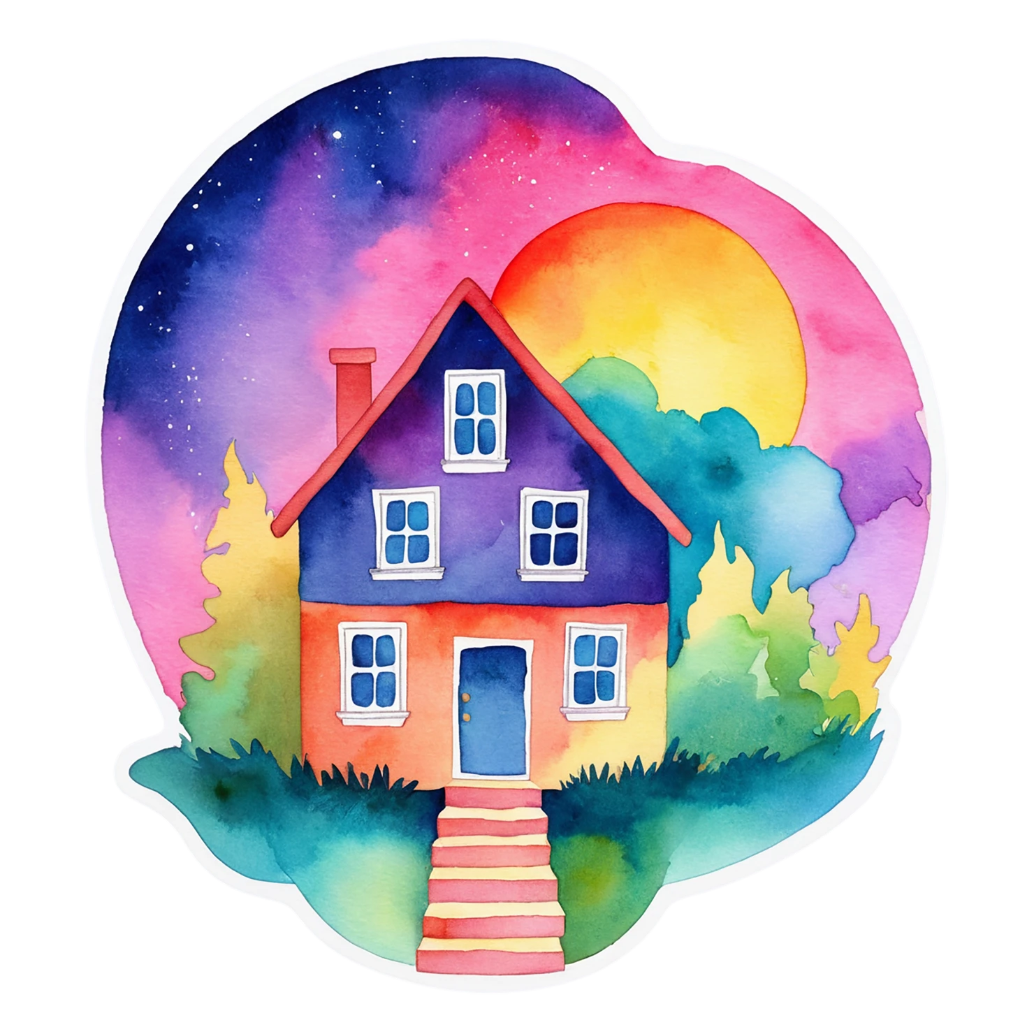 House watercolor sticker isolated on transparent background #19182