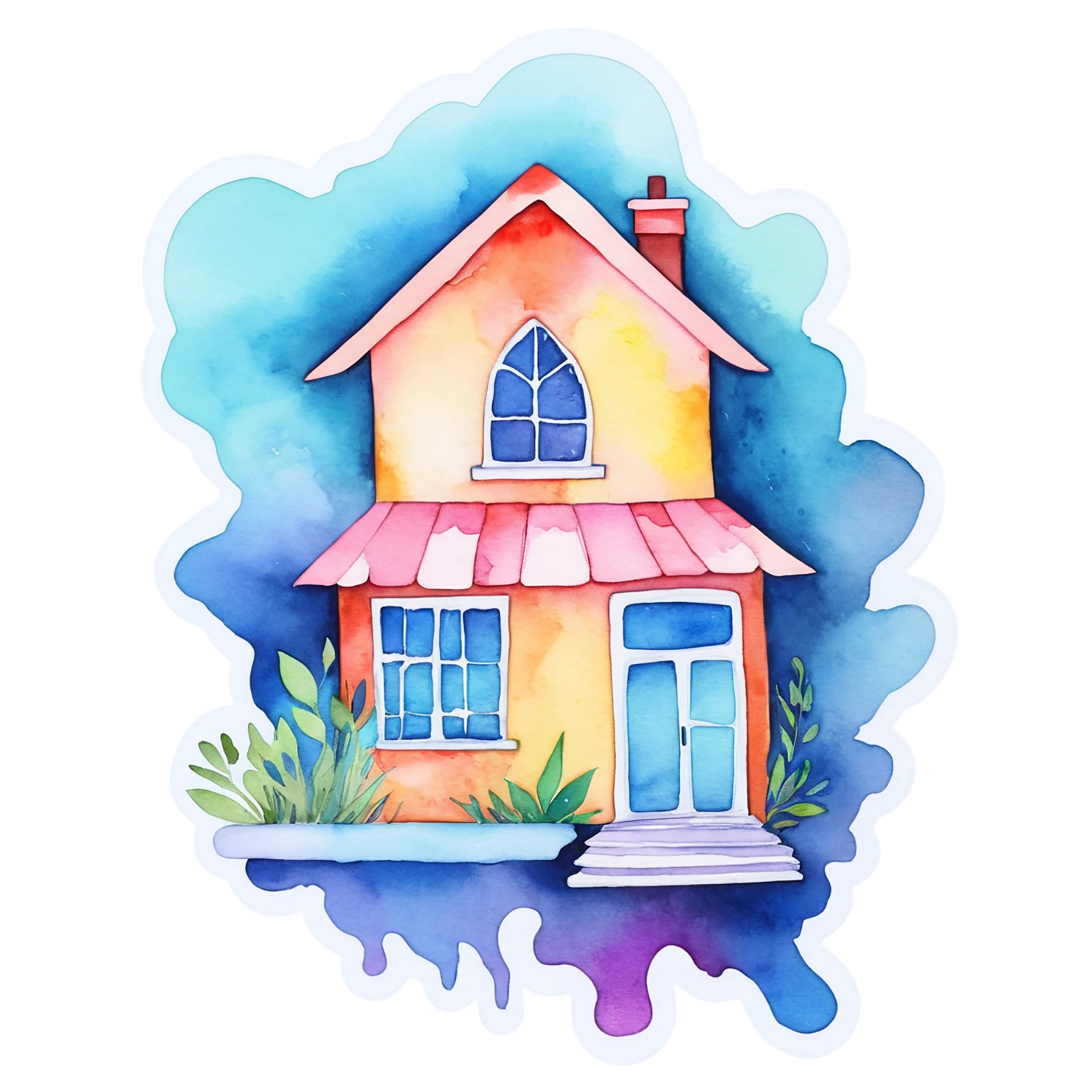 House watercolor sticker isolated on transparent background #19183