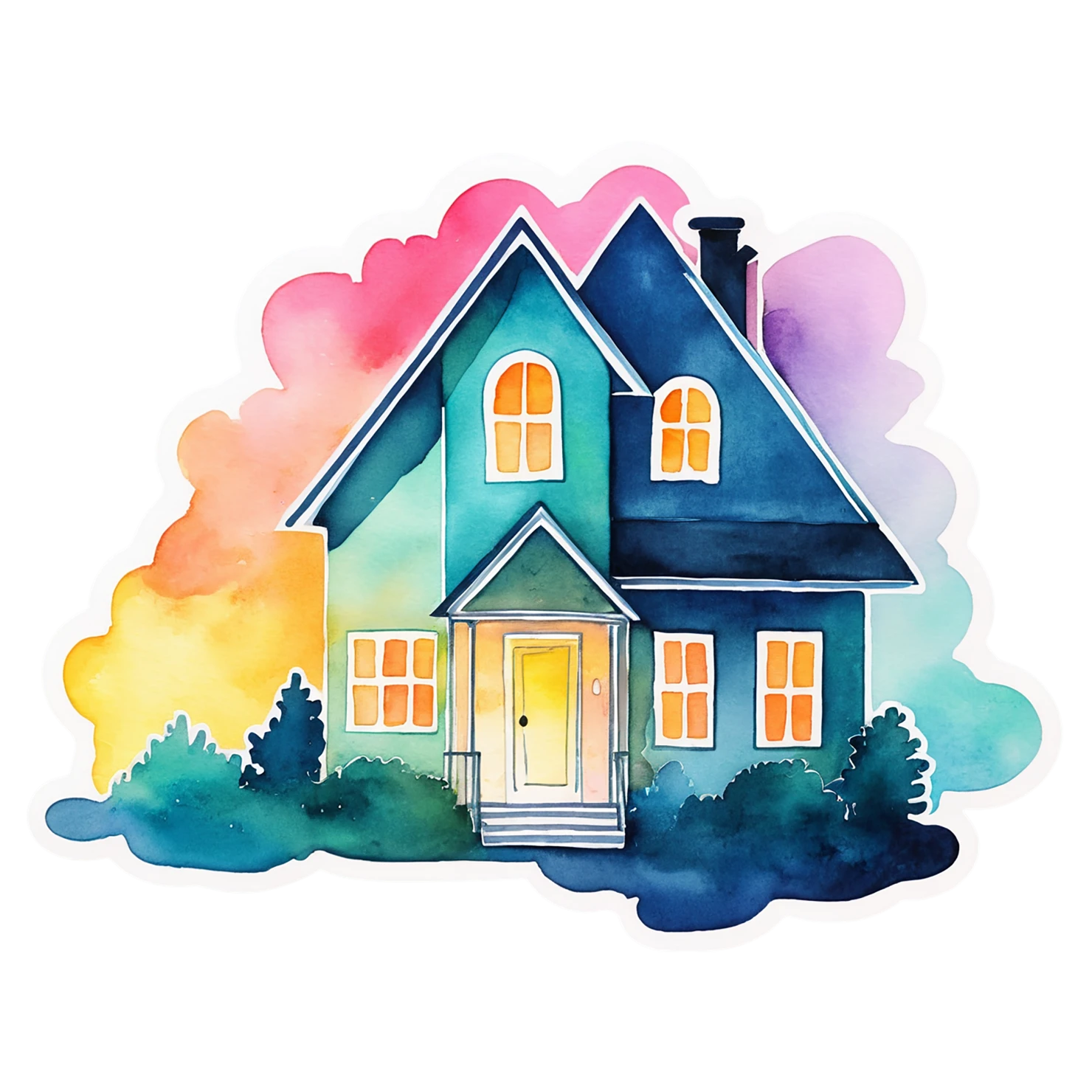 House watercolor sticker isolated on transparent background #19184
