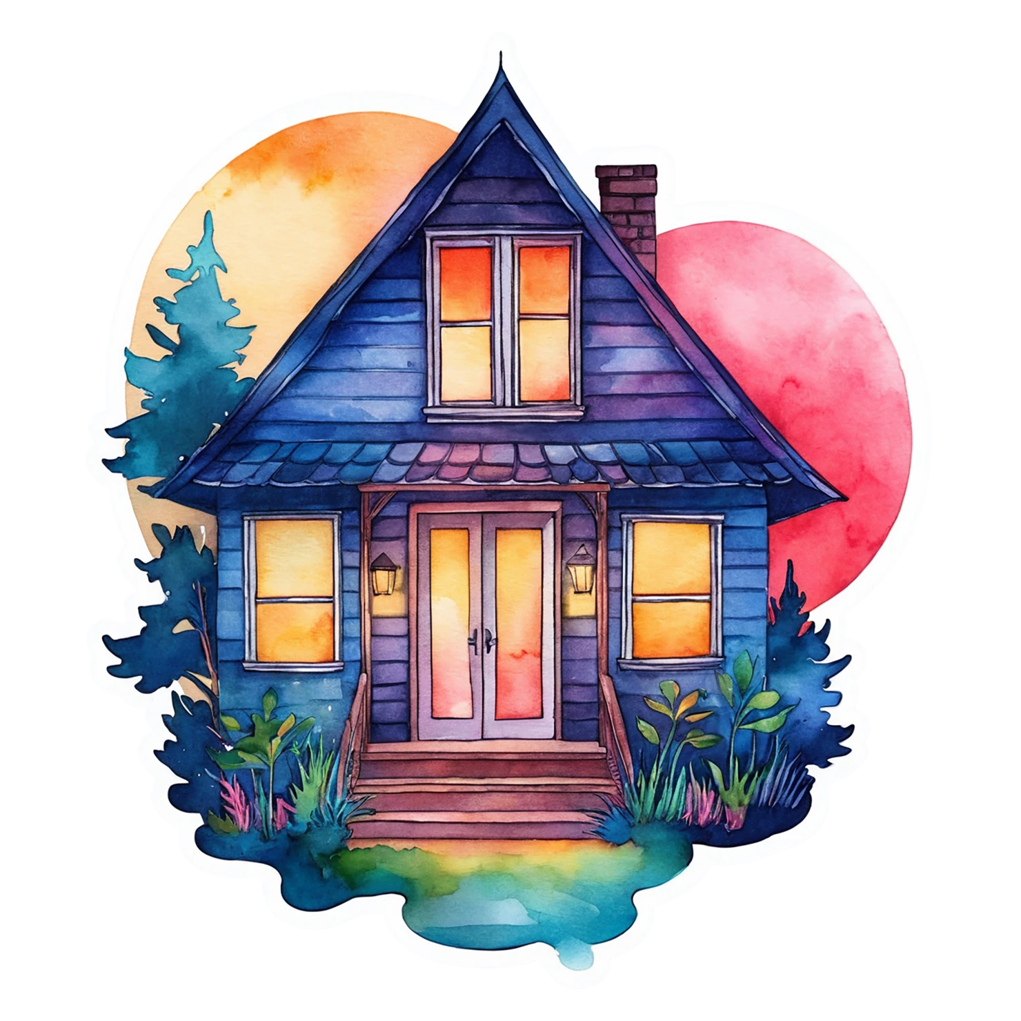 House watercolor sticker isolated on transparent background #19185