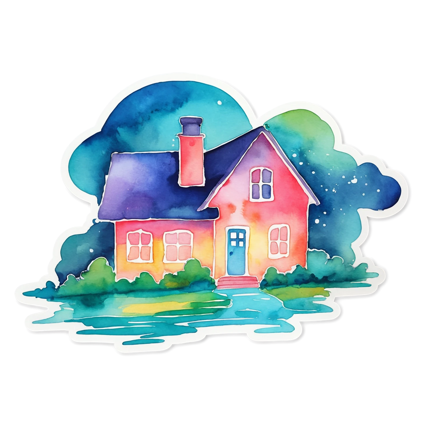 House watercolor sticker isolated on transparent background #19190