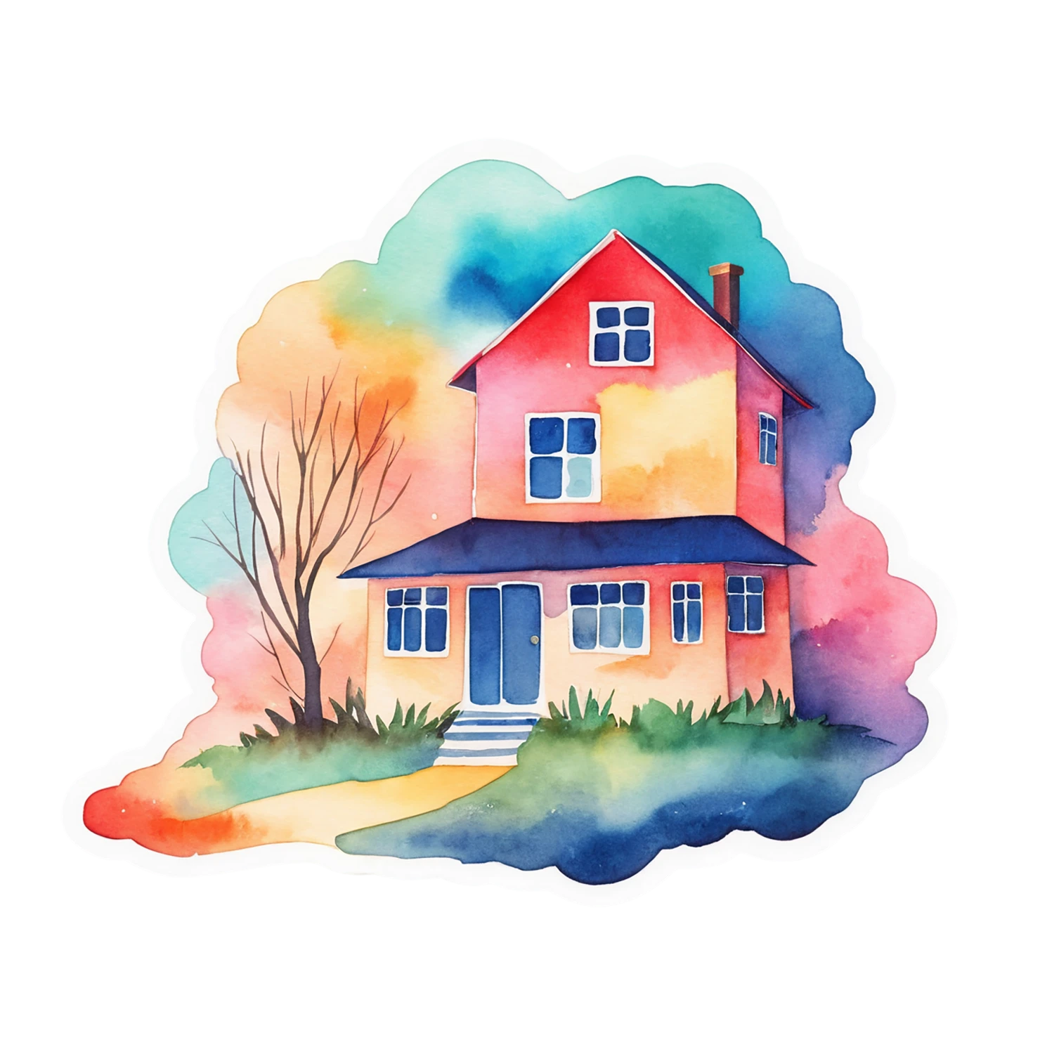 House watercolor sticker isolated on transparent background #19191