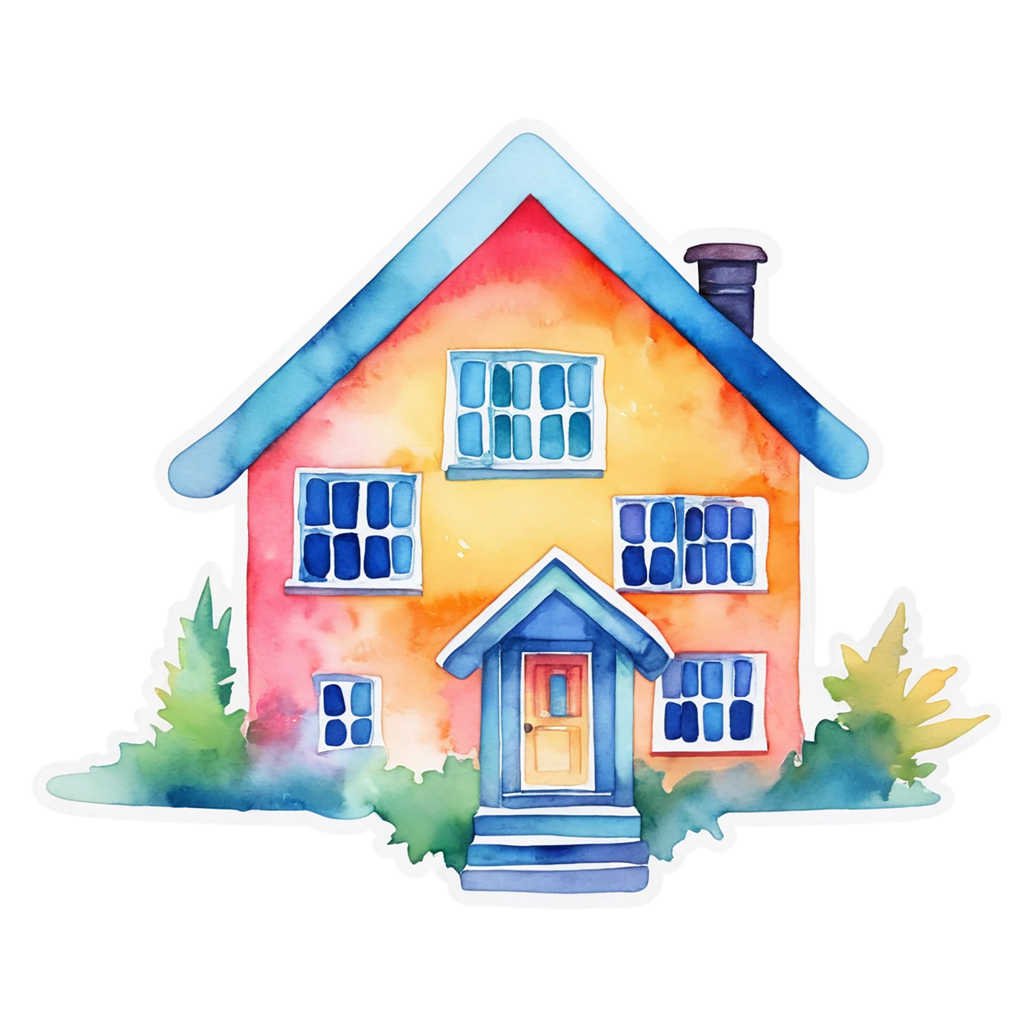 House watercolor sticker isolated on transparent background #19195