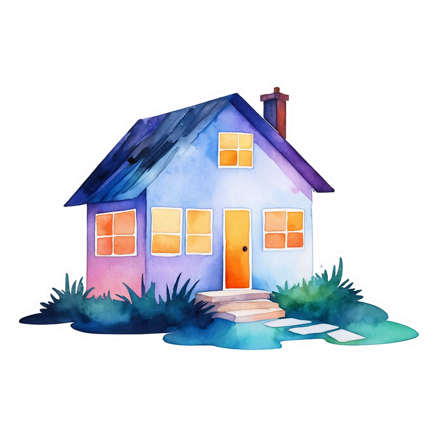 House watercolor sticker isolated on transparent background #19198