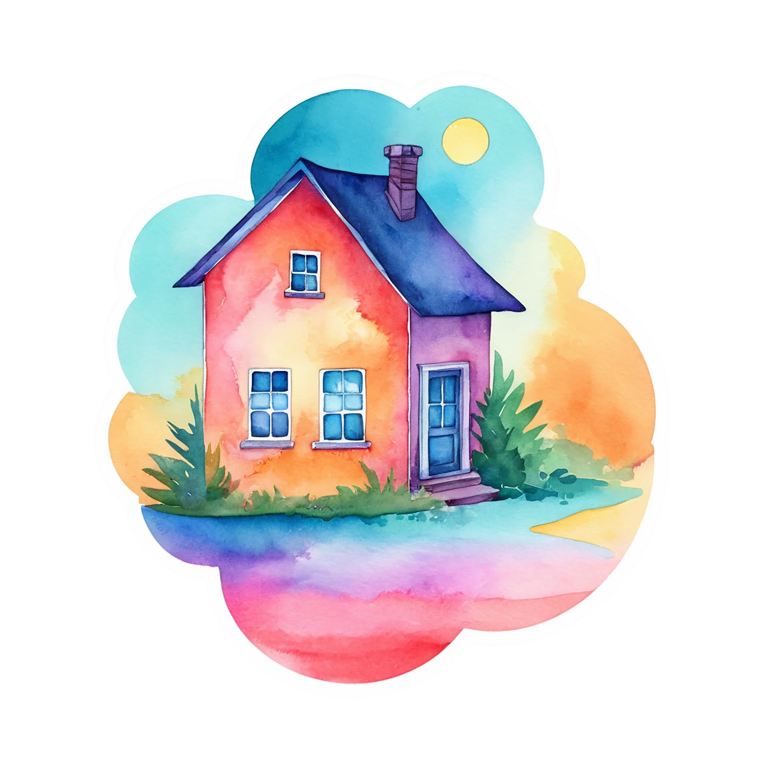 House watercolor sticker isolated on transparent background #19199