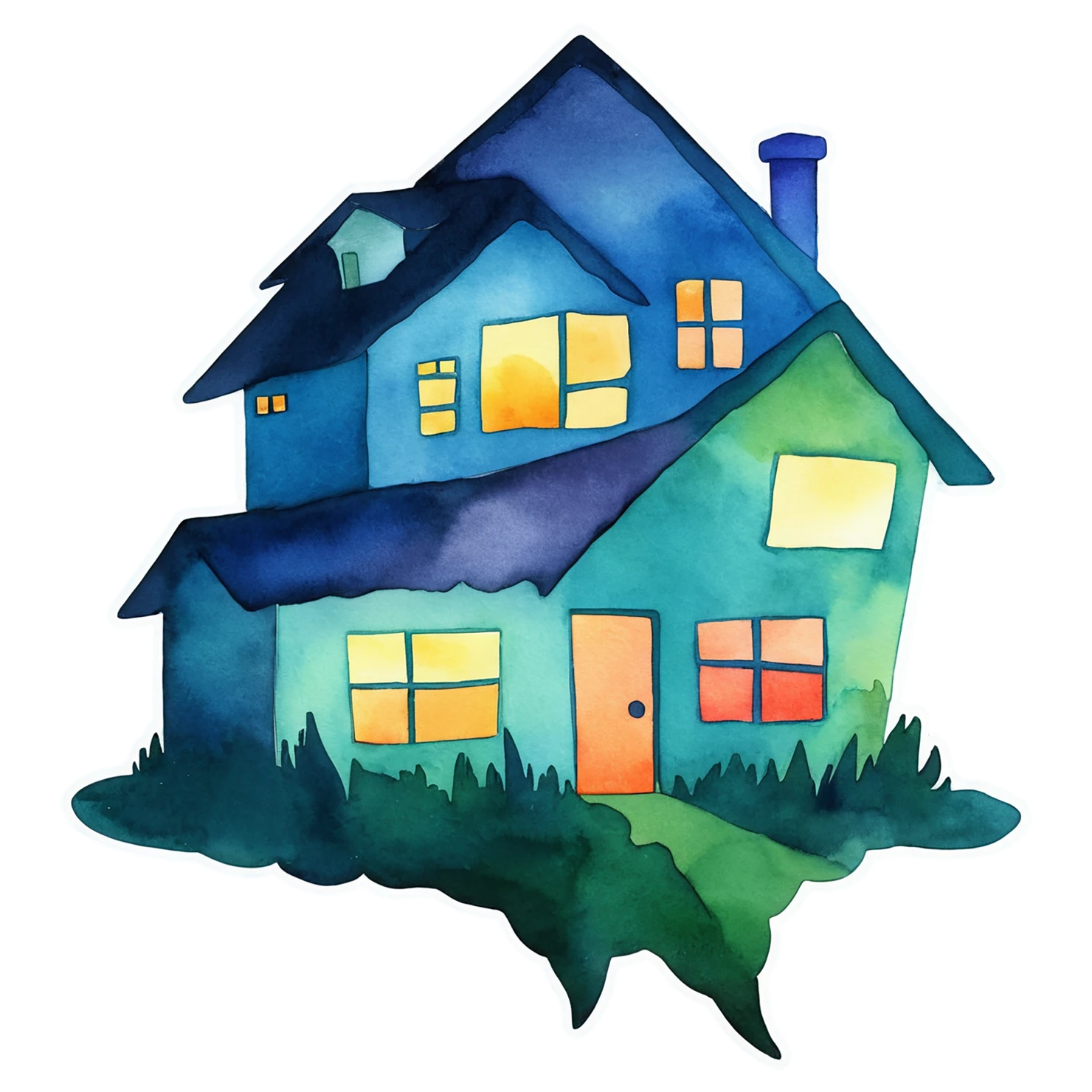 House watercolor sticker isolated on transparent background #19201