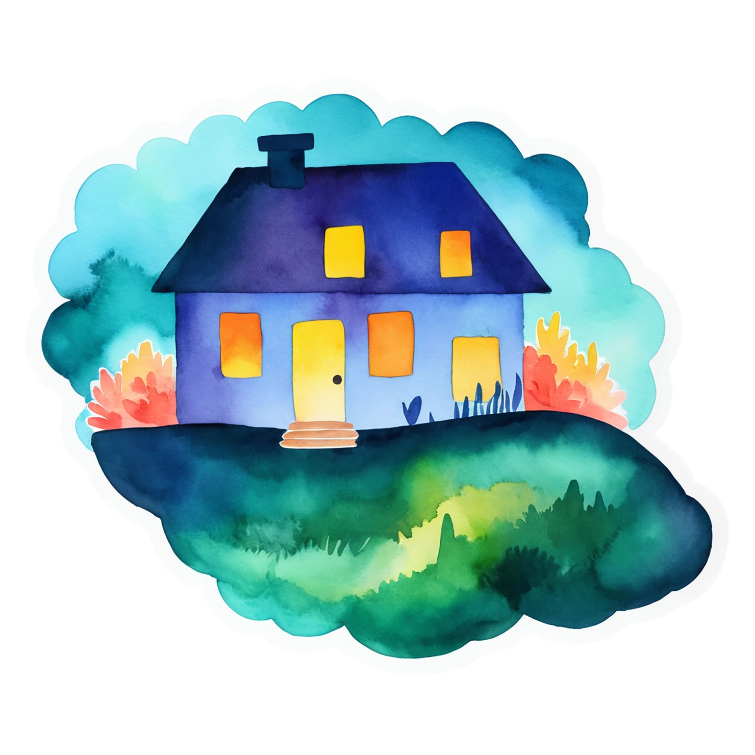 House watercolor sticker isolated on transparent background #19202