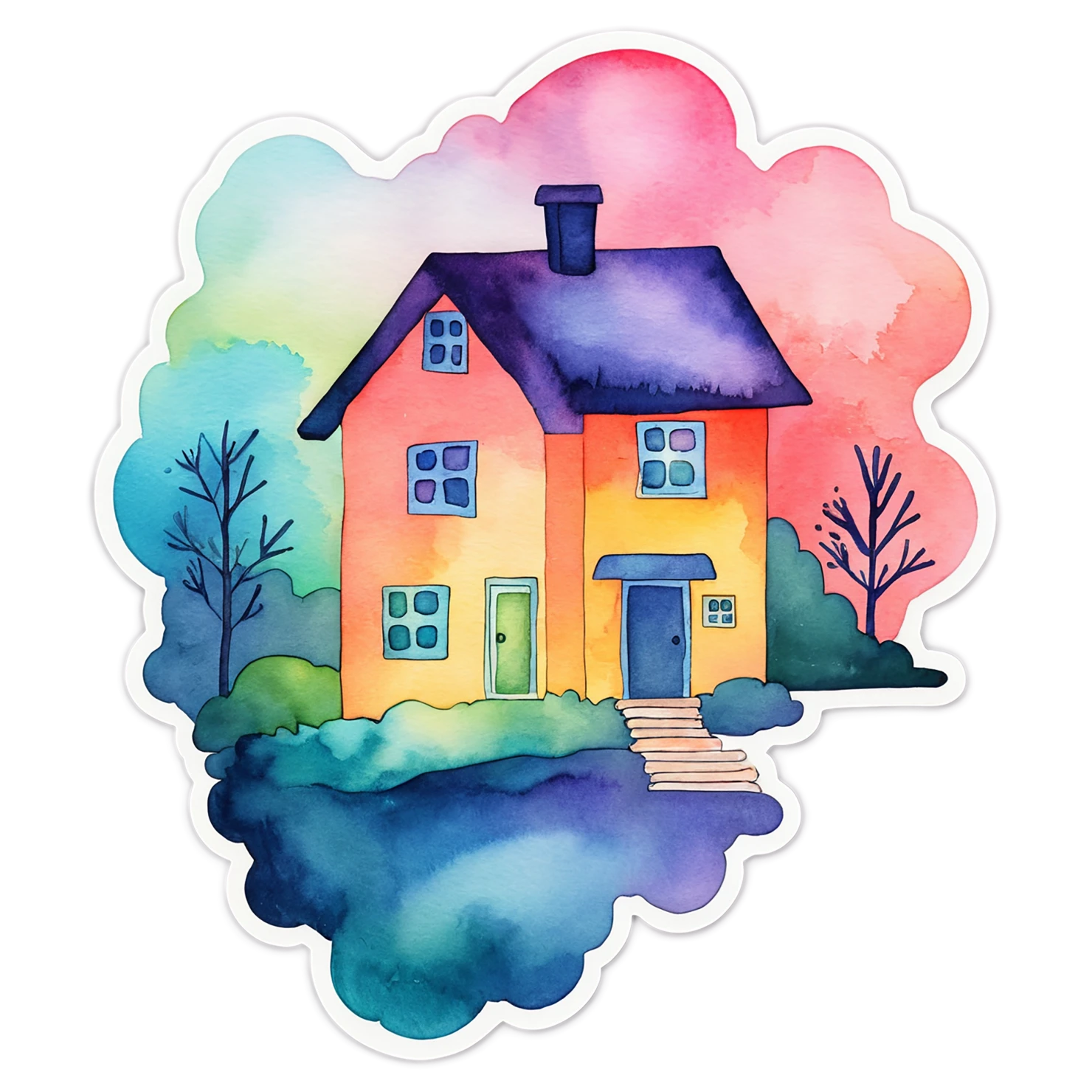 House watercolor sticker isolated on transparent background #19203