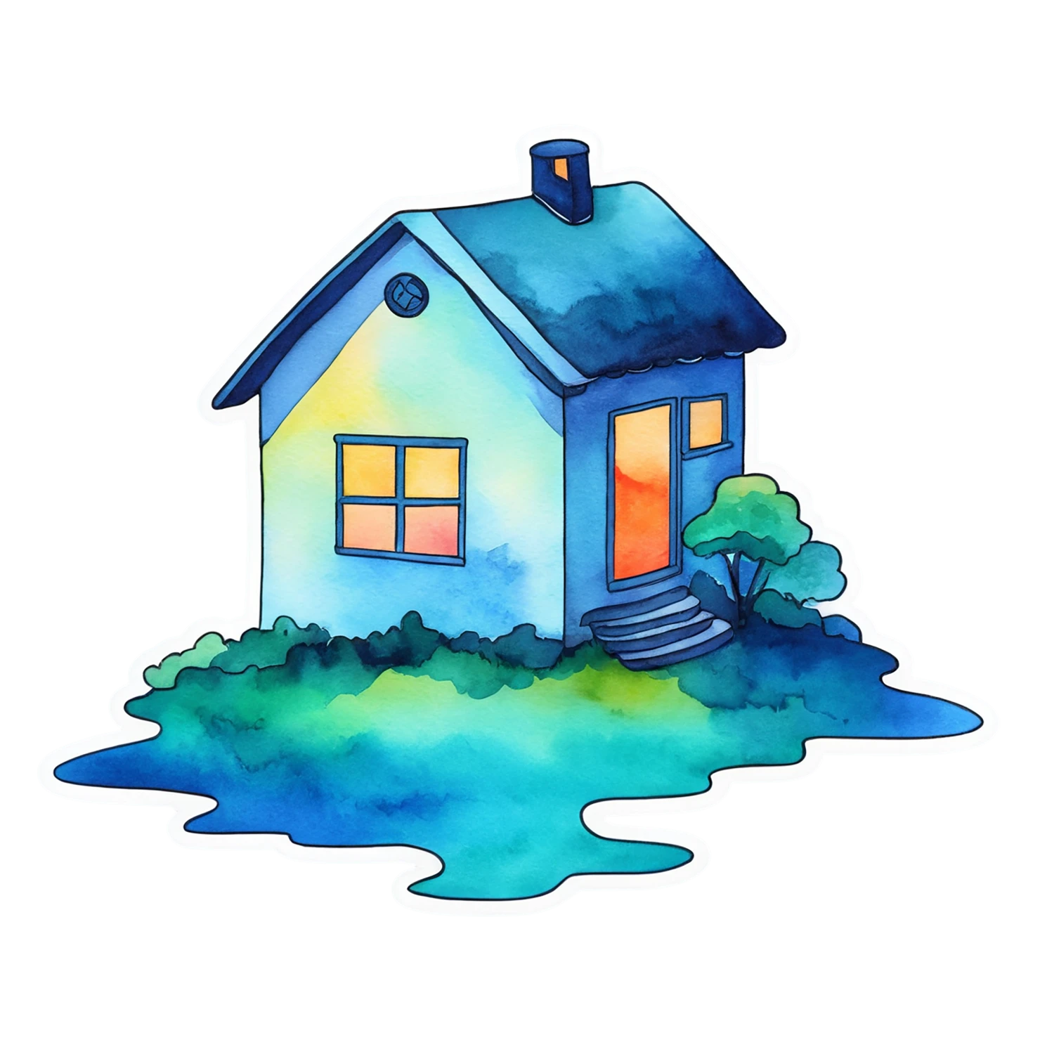 House watercolor sticker isolated on transparent background #19205