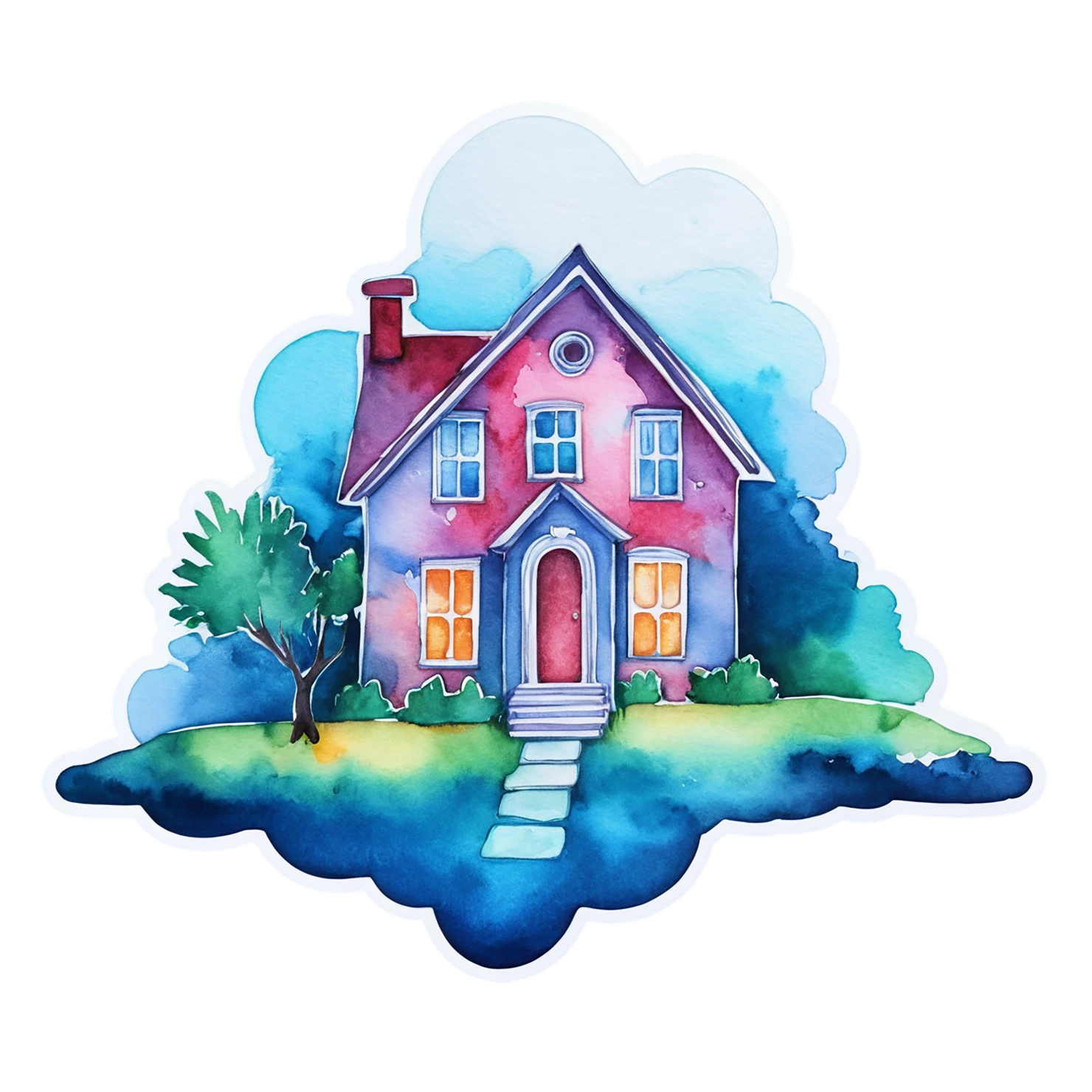 House watercolor sticker isolated on transparent background #19207