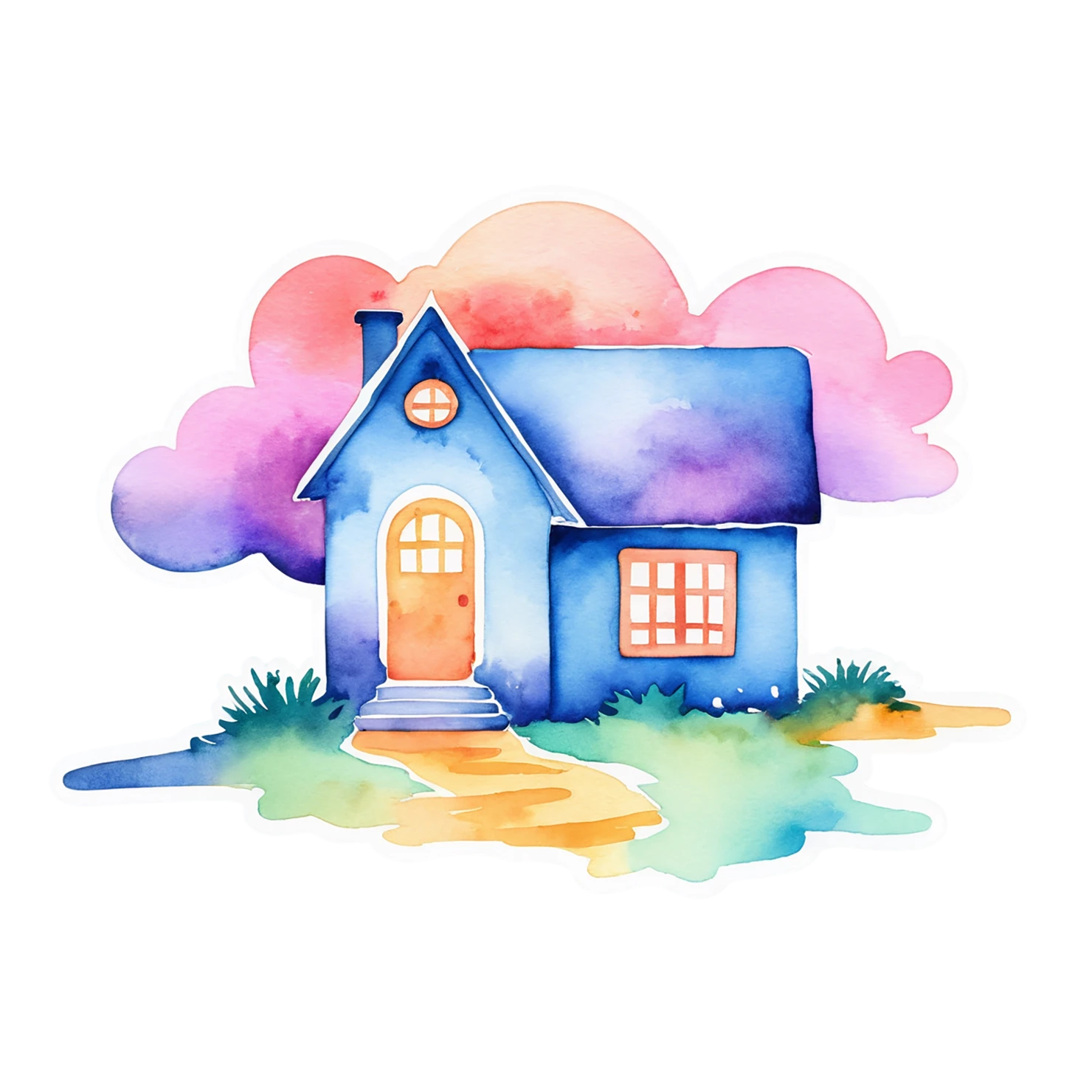 House watercolor sticker isolated on transparent background #19209