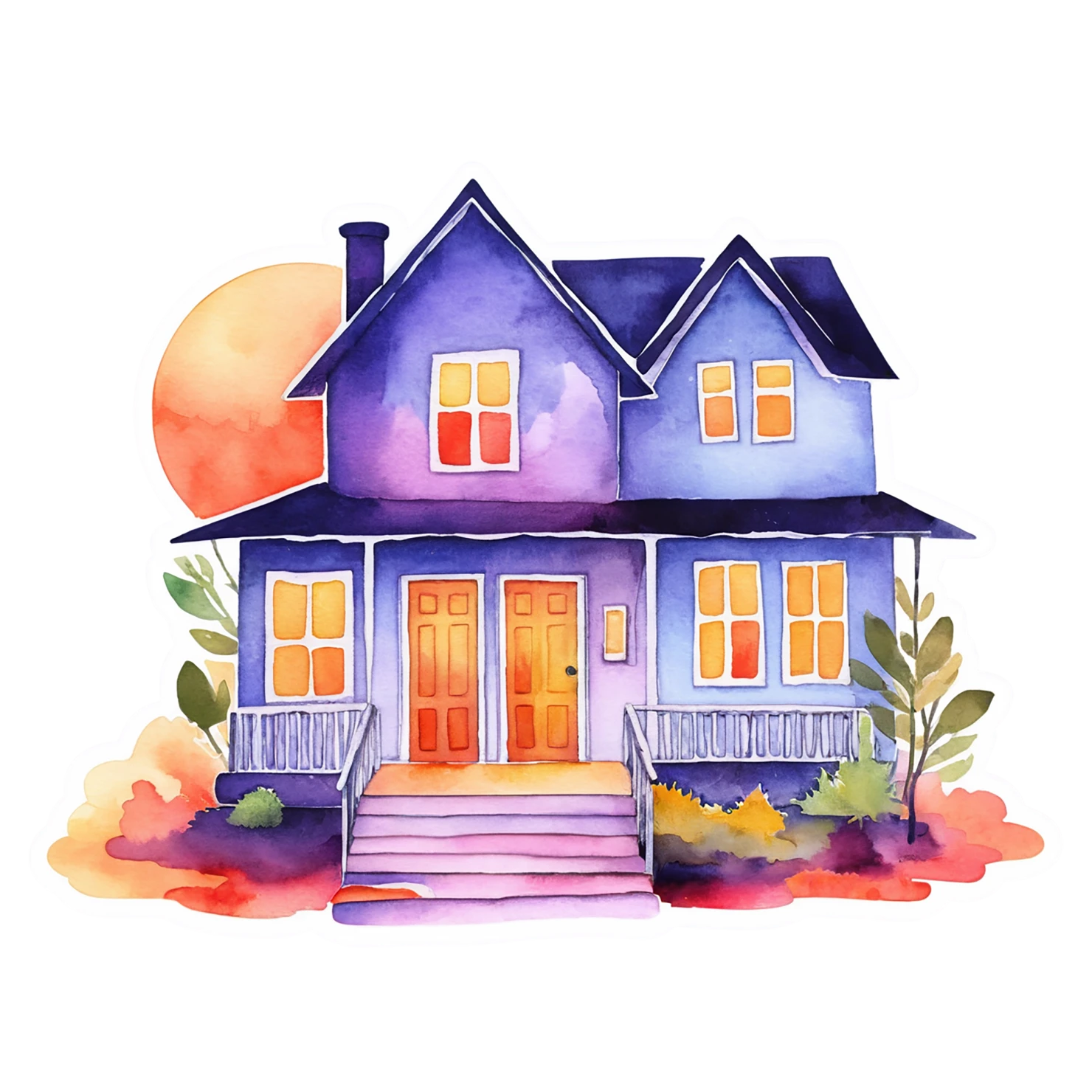 House watercolor sticker isolated on transparent background #19212
