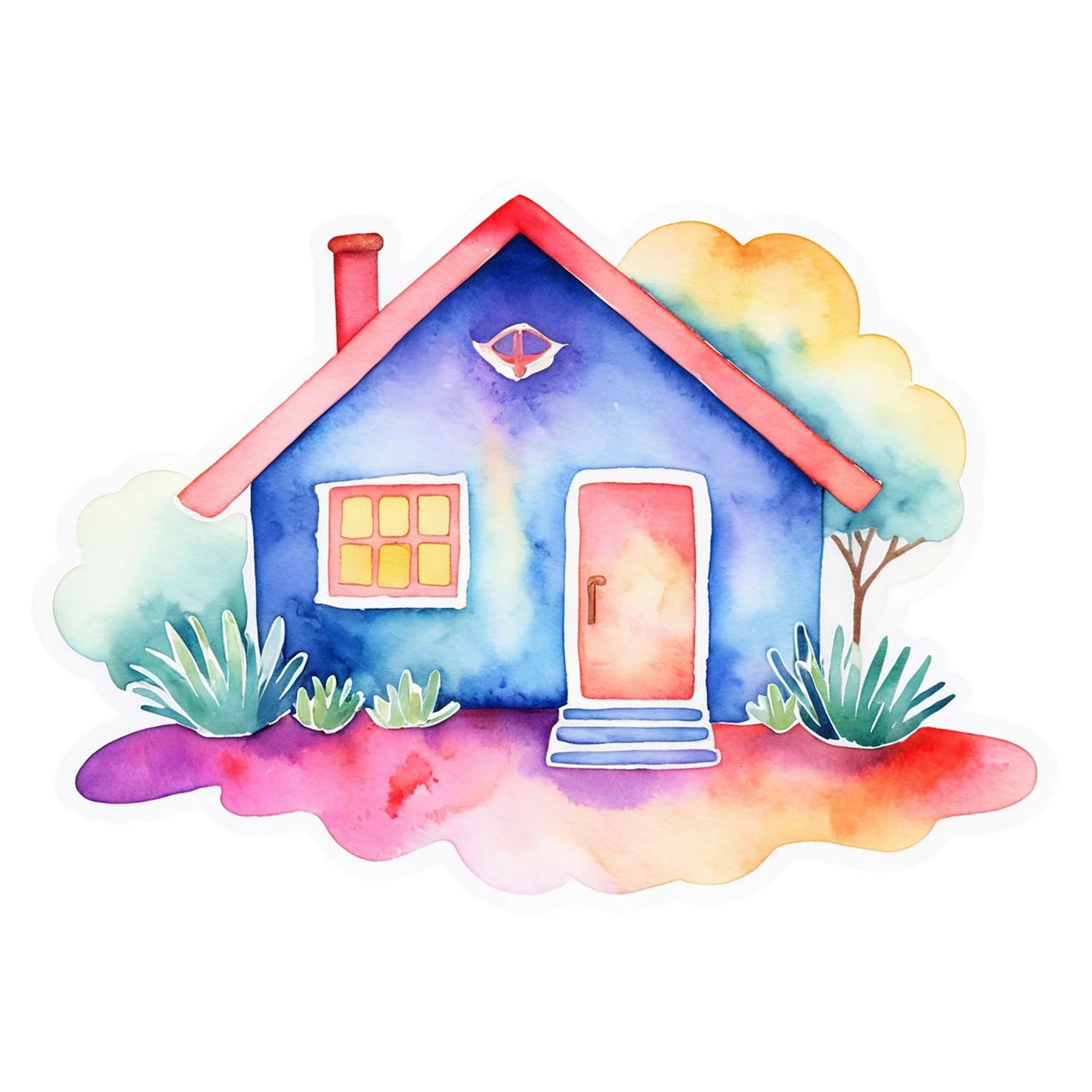 House watercolor sticker isolated on transparent background #19216
