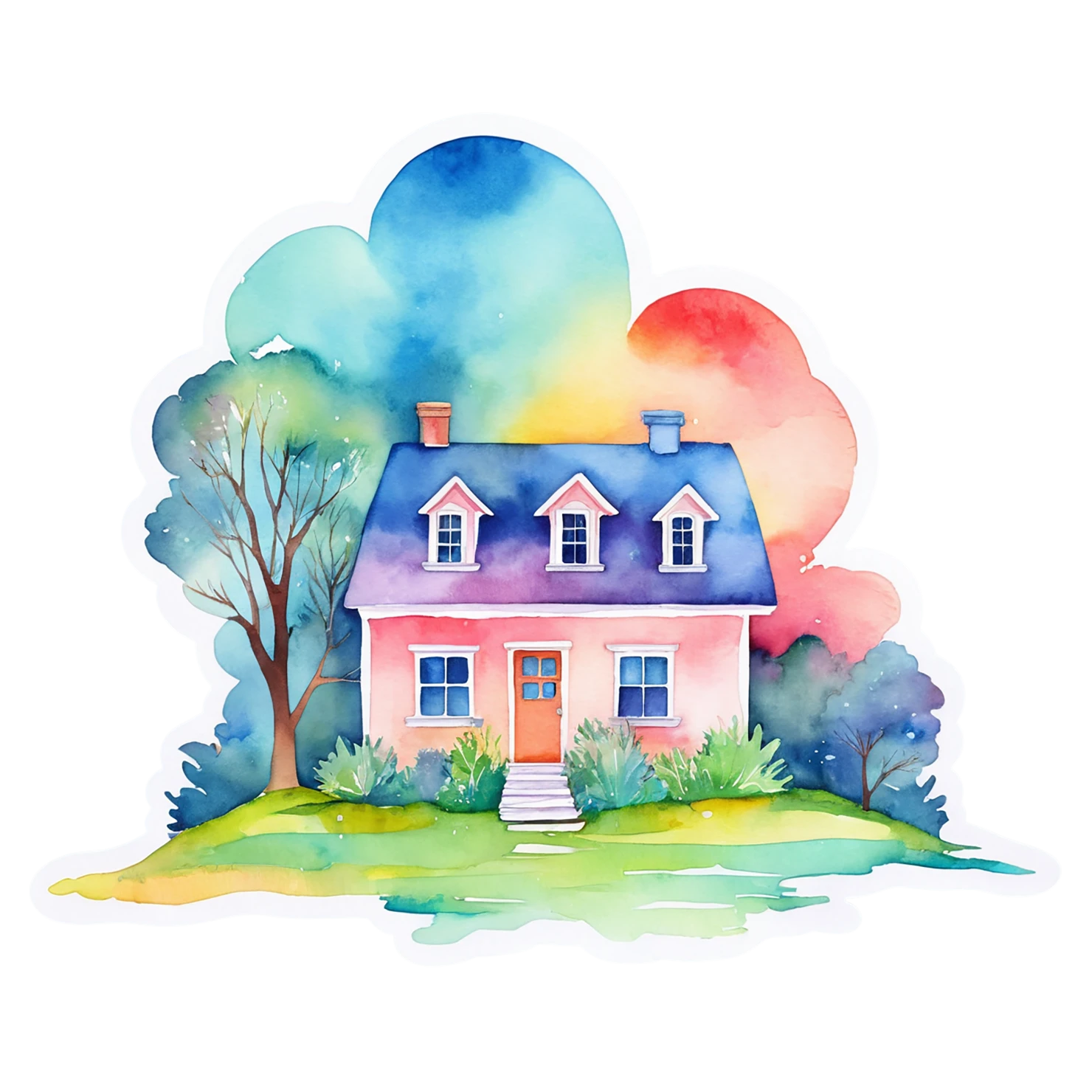 House watercolor sticker isolated on transparent background #19219
