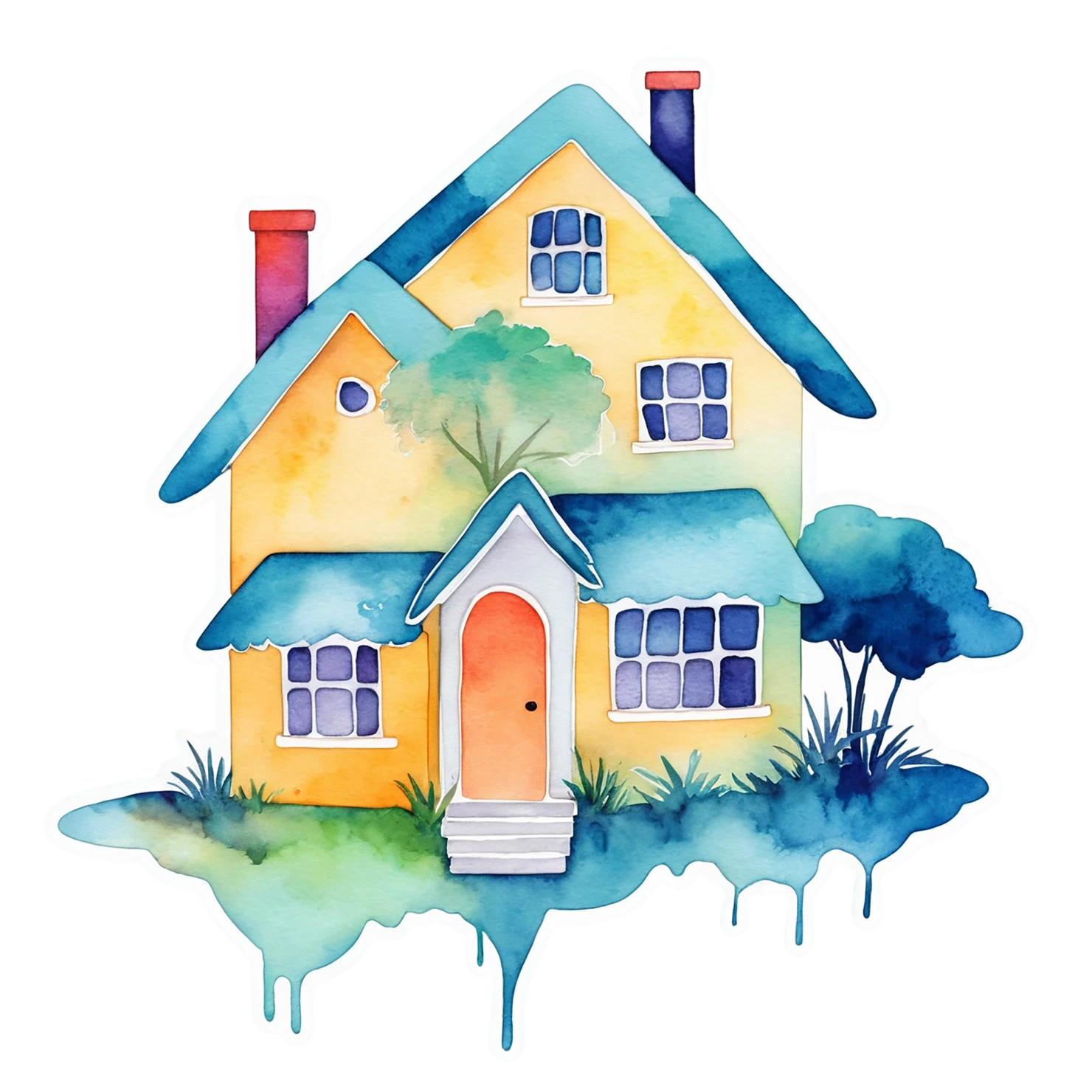 House watercolor sticker isolated on transparent background #19221