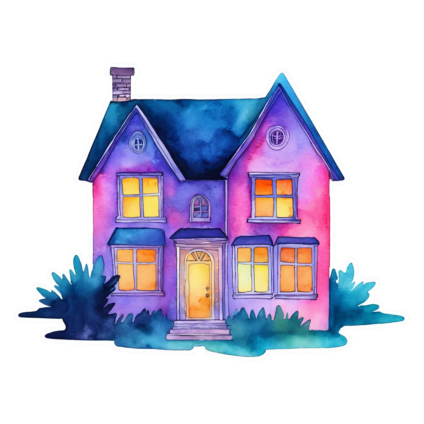 House watercolor sticker isolated on transparent background #19230