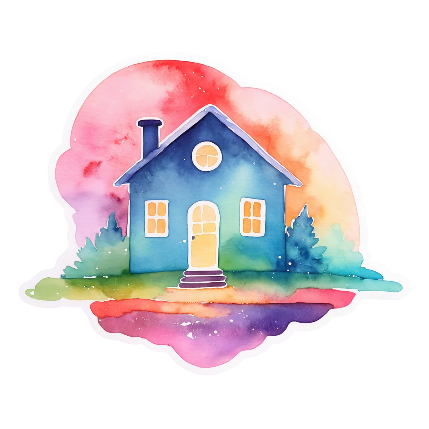 House watercolor sticker isolated on transparent background #19232