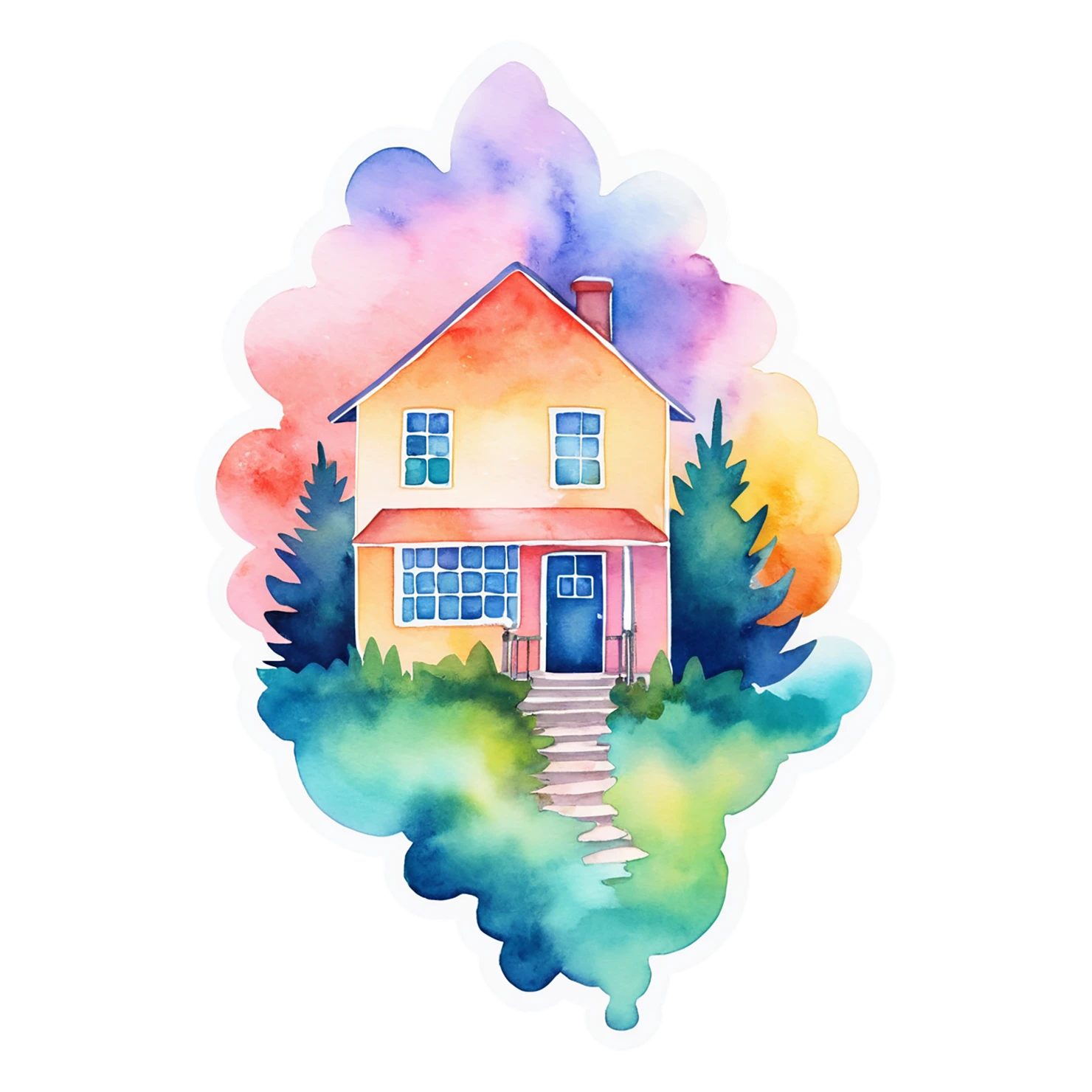 House watercolor sticker isolated on transparent background #19234