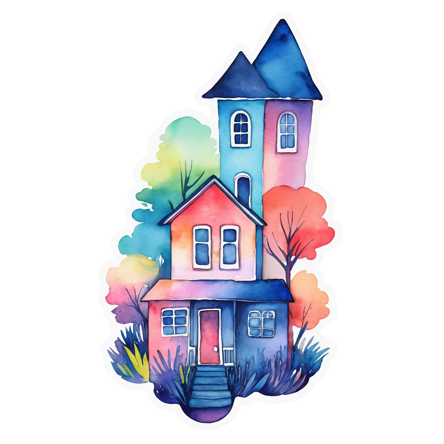 House watercolor sticker isolated on transparent background #19235