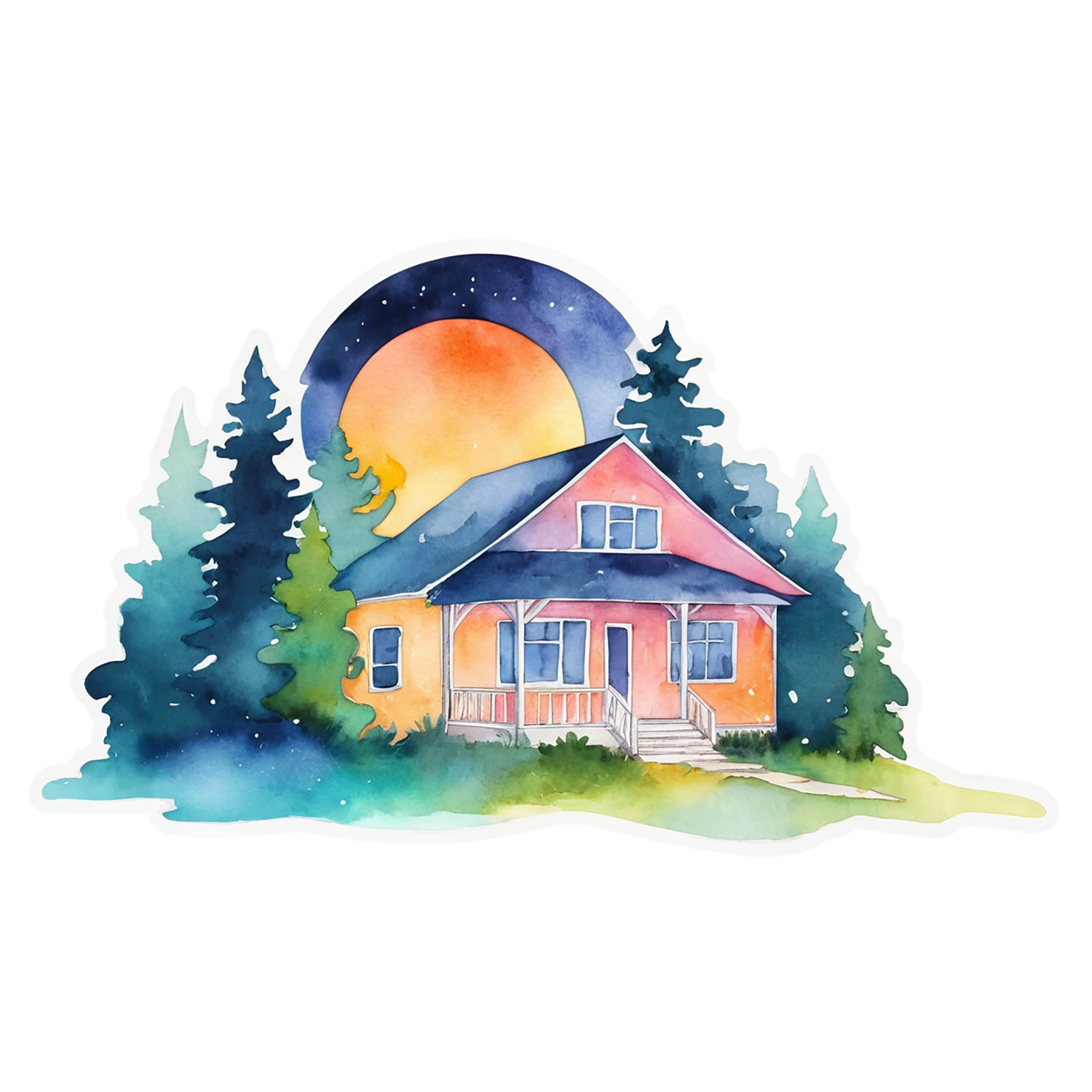 House watercolor sticker isolated on transparent background #19237