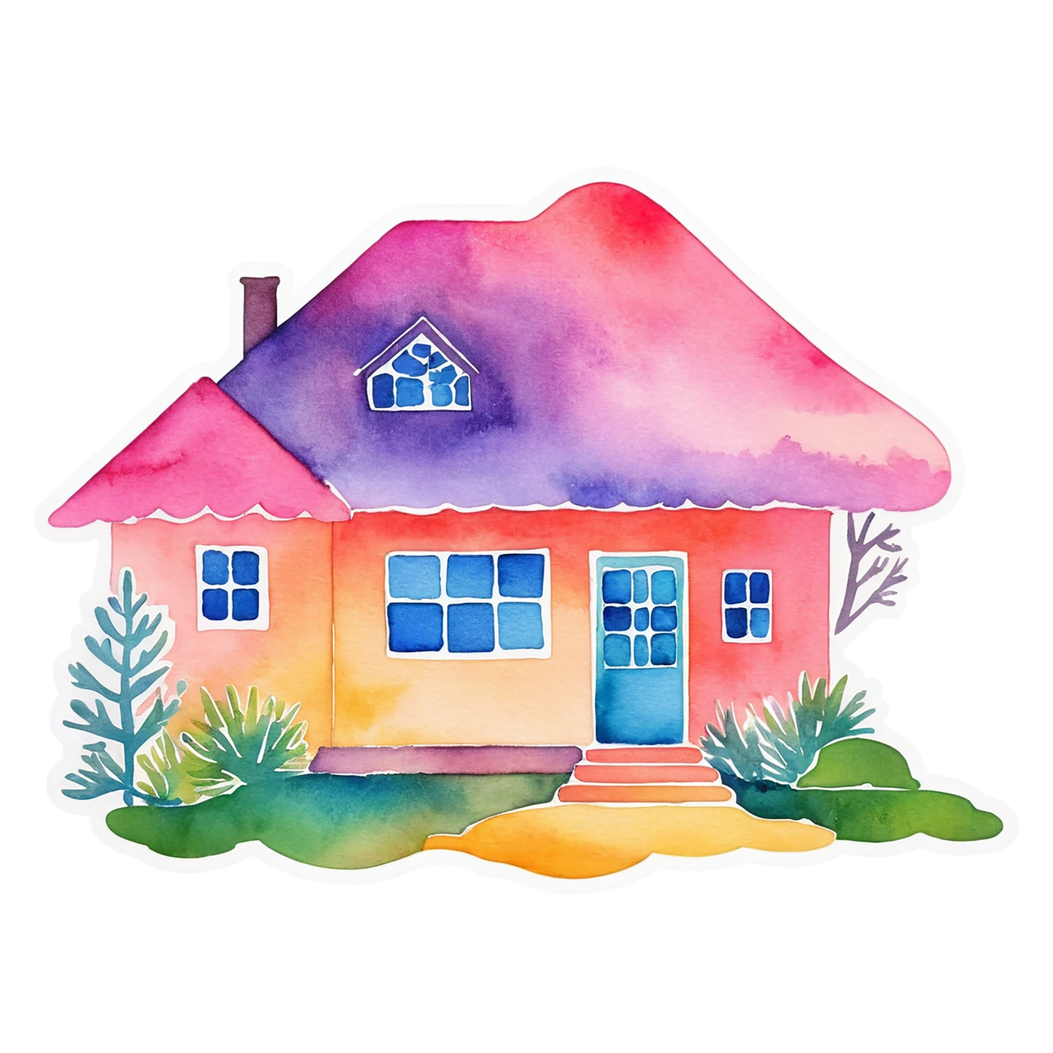 House watercolor sticker isolated on transparent background #19239