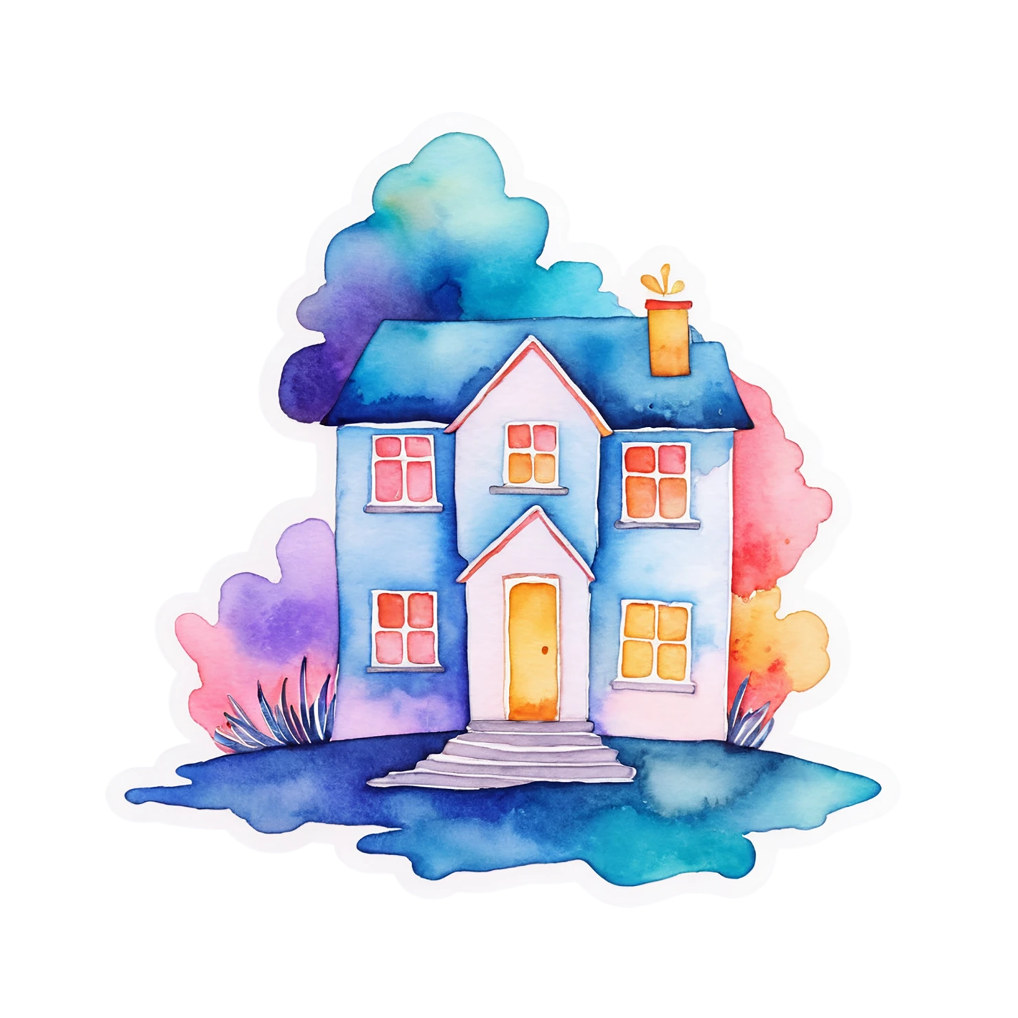 House watercolor sticker isolated on transparent background #19240