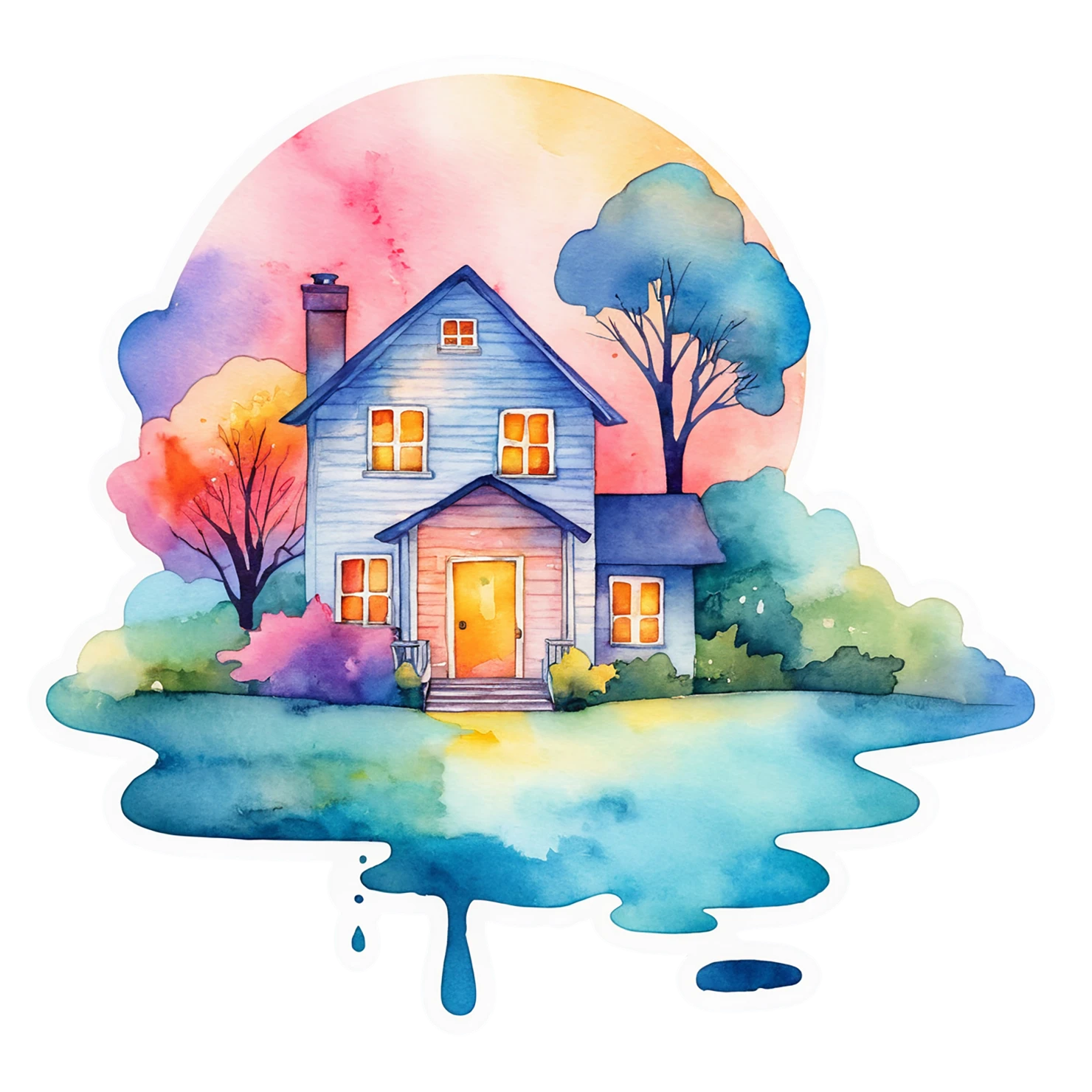 House watercolor sticker isolated on transparent background #19241