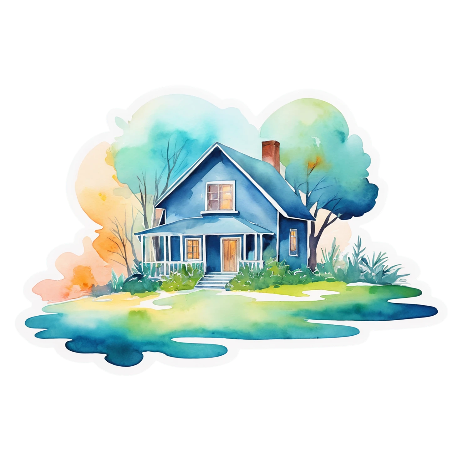 House watercolor sticker isolated on transparent background #19242