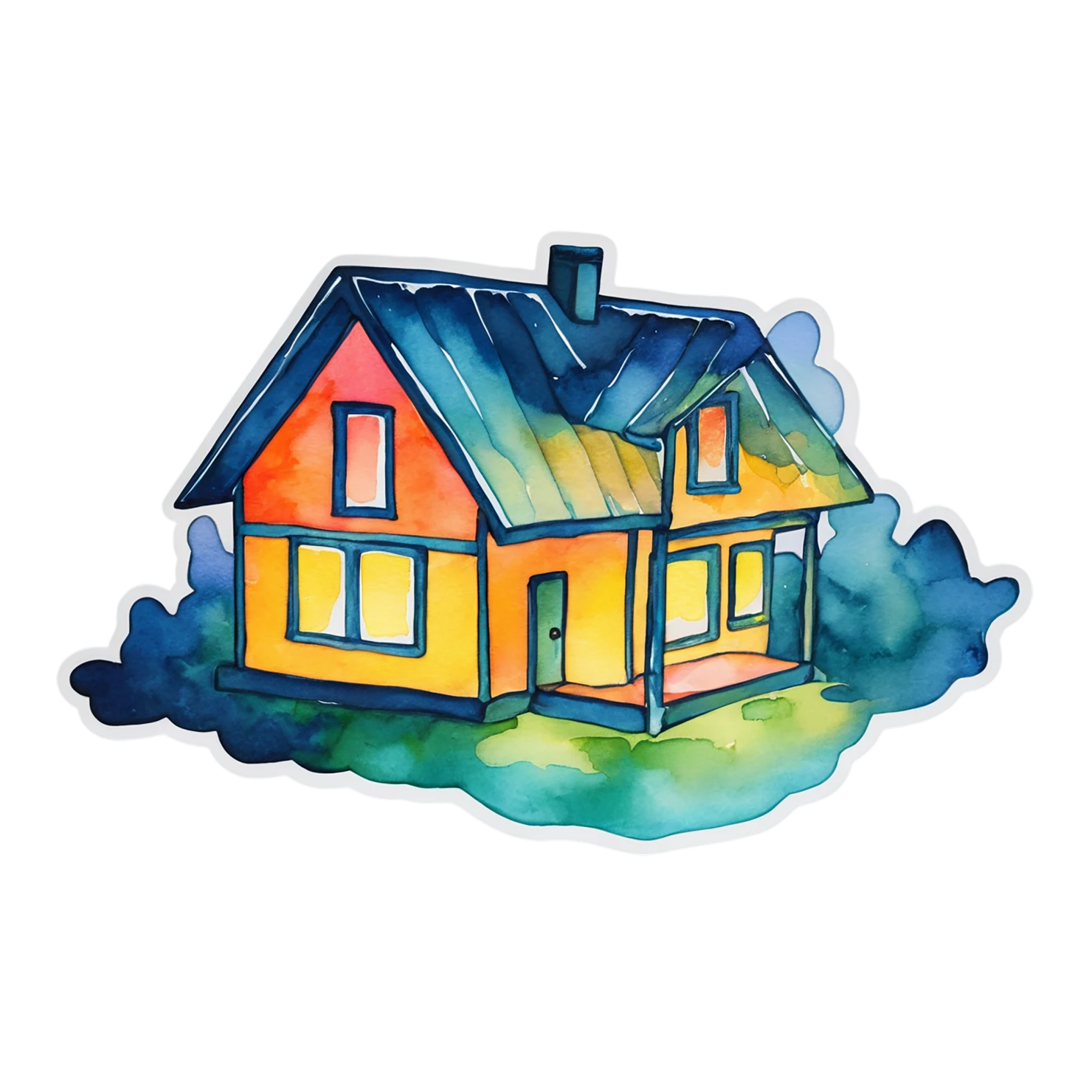 House watercolor sticker isolated on transparent background #19243