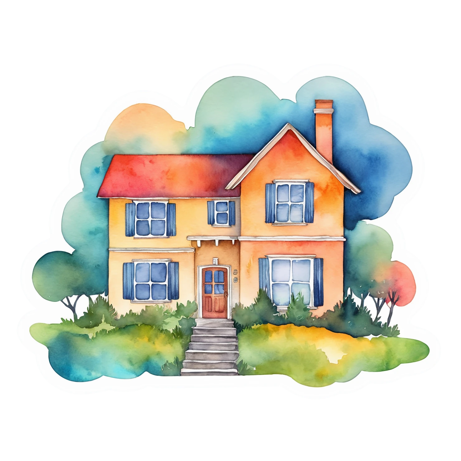 House watercolor sticker isolated on transparent background #19246