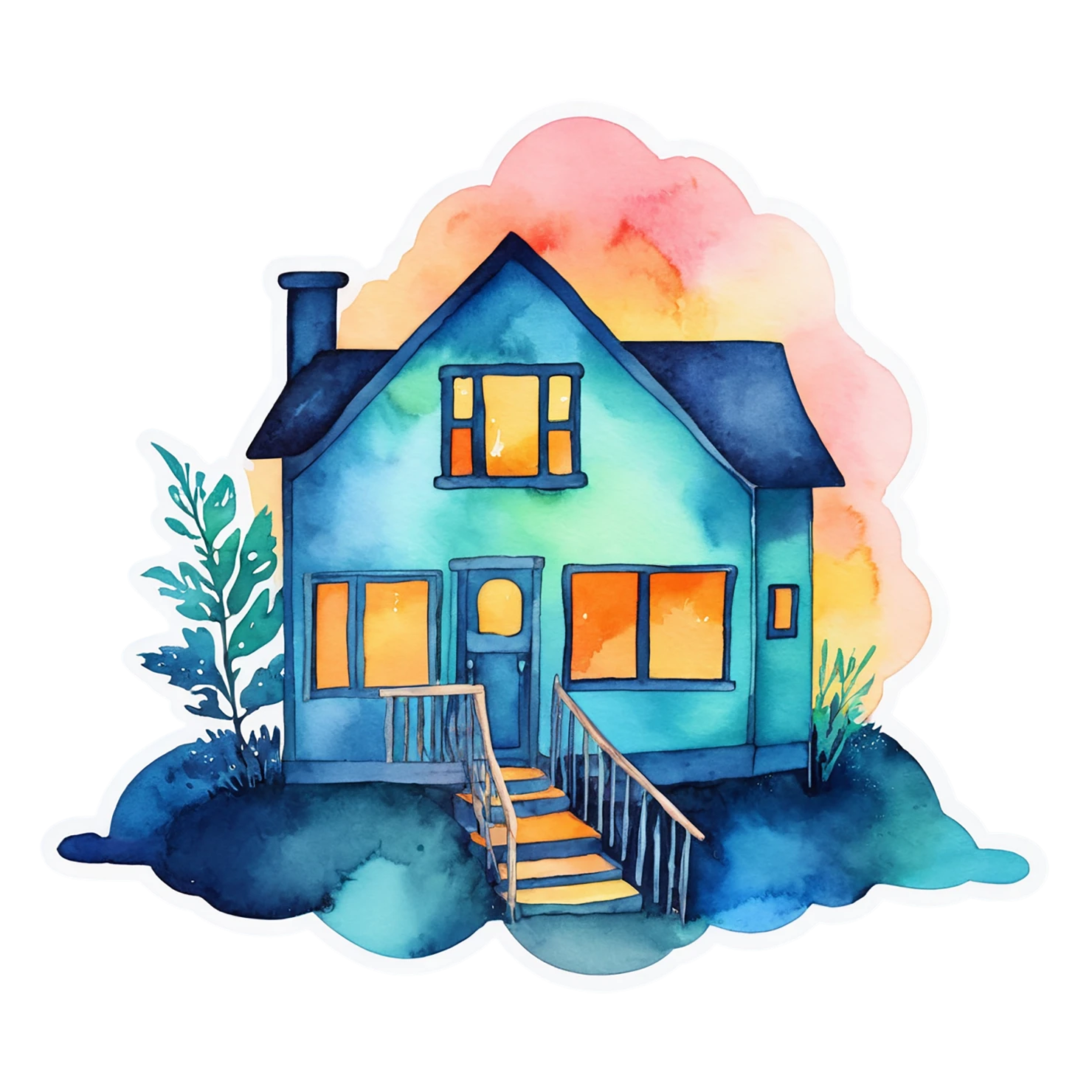 House watercolor sticker isolated on transparent background #19248