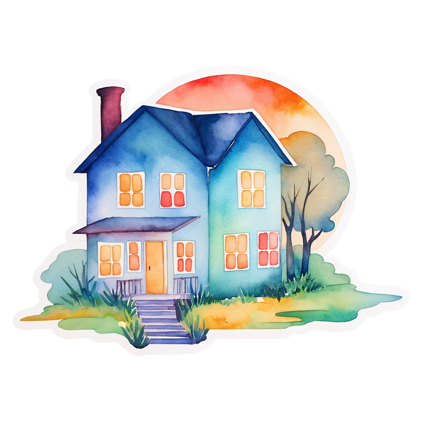 House watercolor sticker isolated on transparent background #19260
