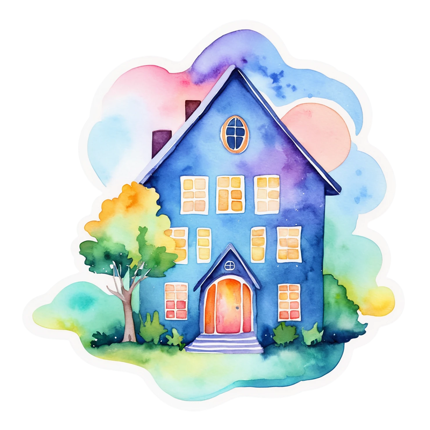 House watercolor sticker isolated on transparent background #19264