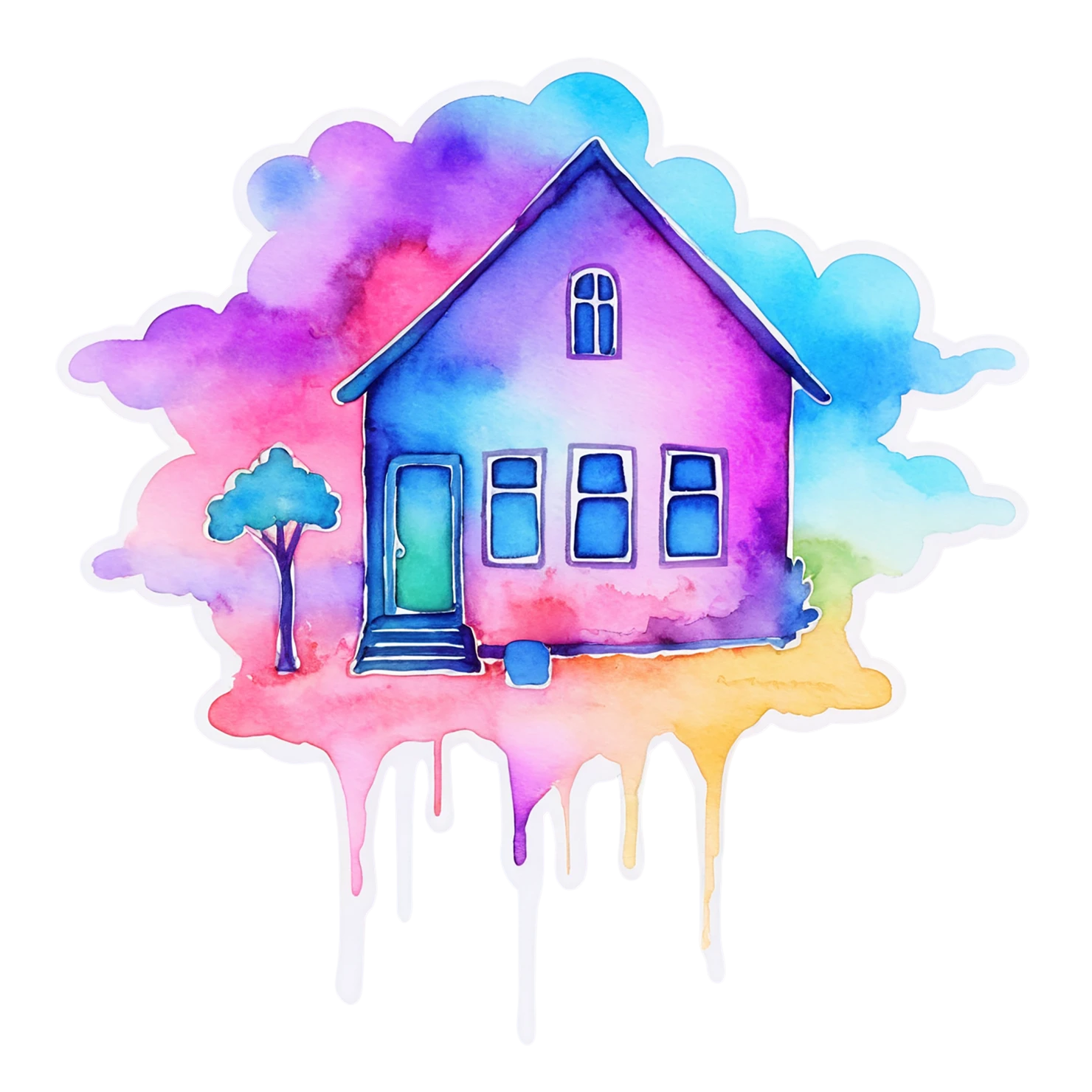 House watercolor sticker isolated on transparent background #19272