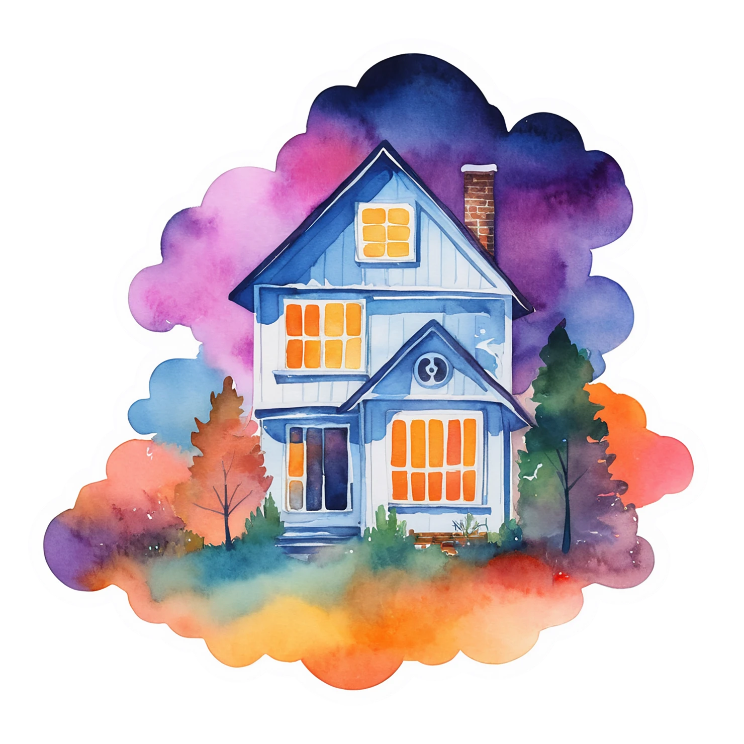 House watercolor sticker isolated on transparent background #19275