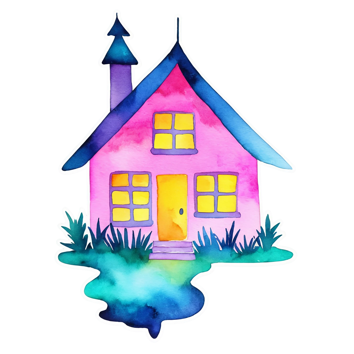 House watercolor sticker isolated on transparent background #19279
