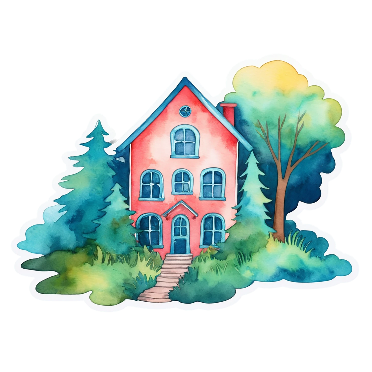 House watercolor sticker isolated on transparent background #19280