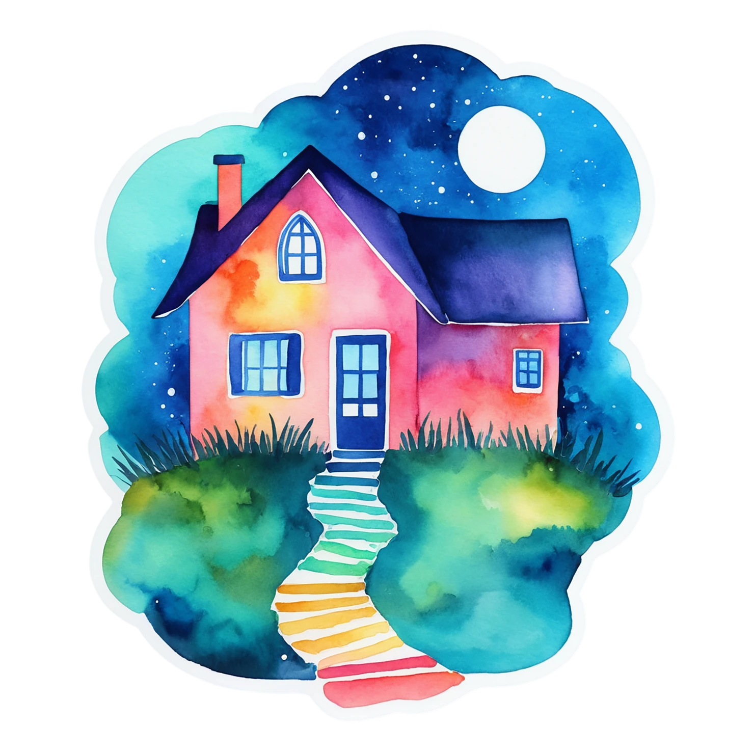House watercolor sticker isolated on transparent background #19281