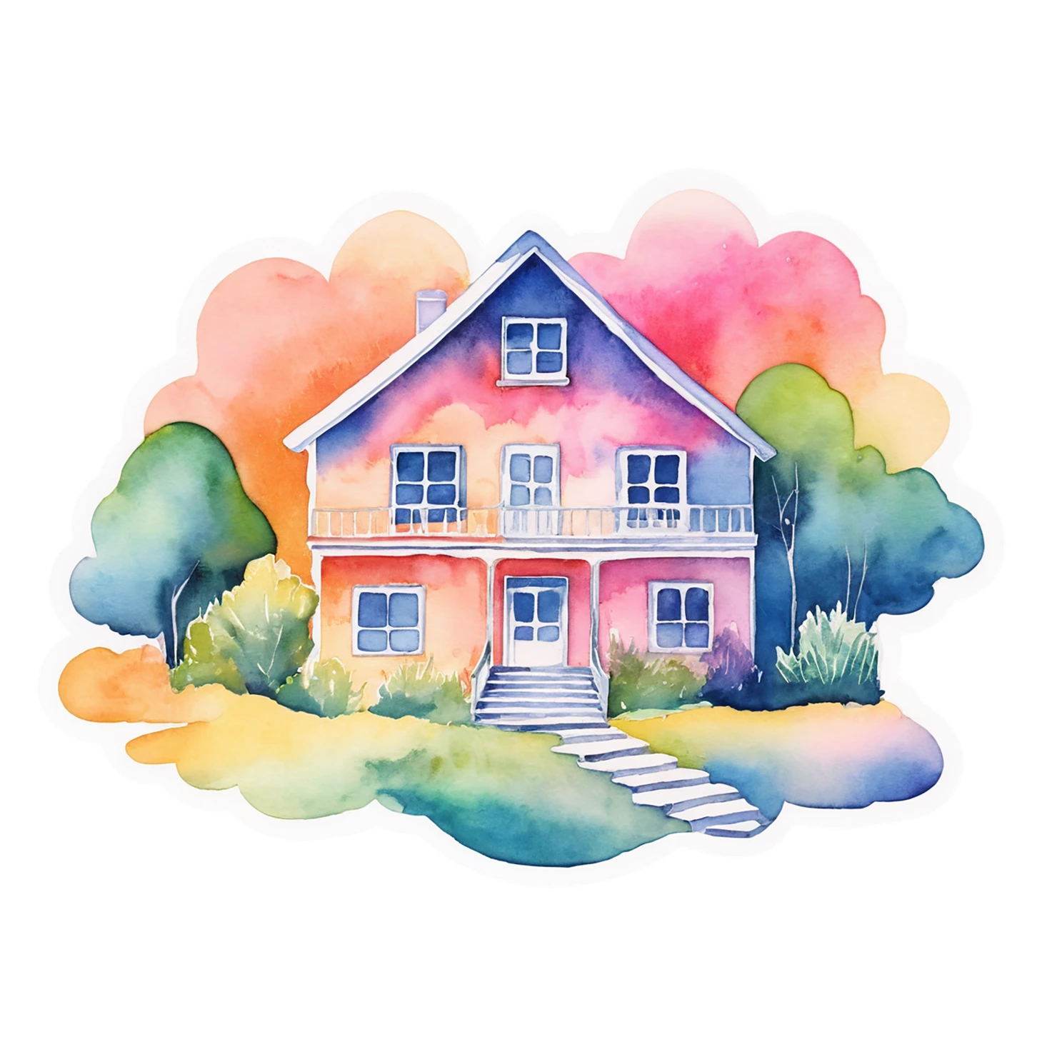 House watercolor sticker isolated on transparent background #19283