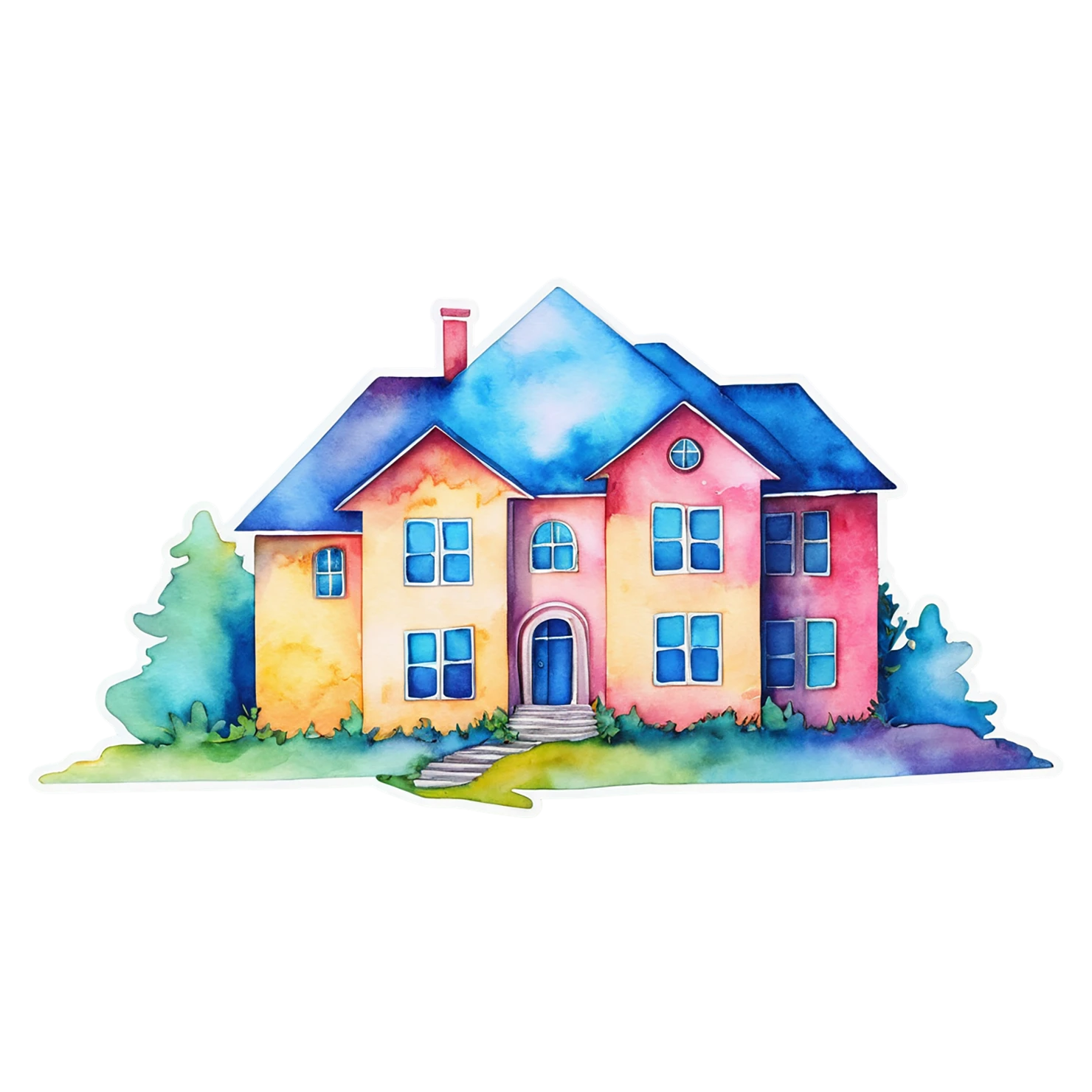 House watercolor sticker isolated on transparent background #19286