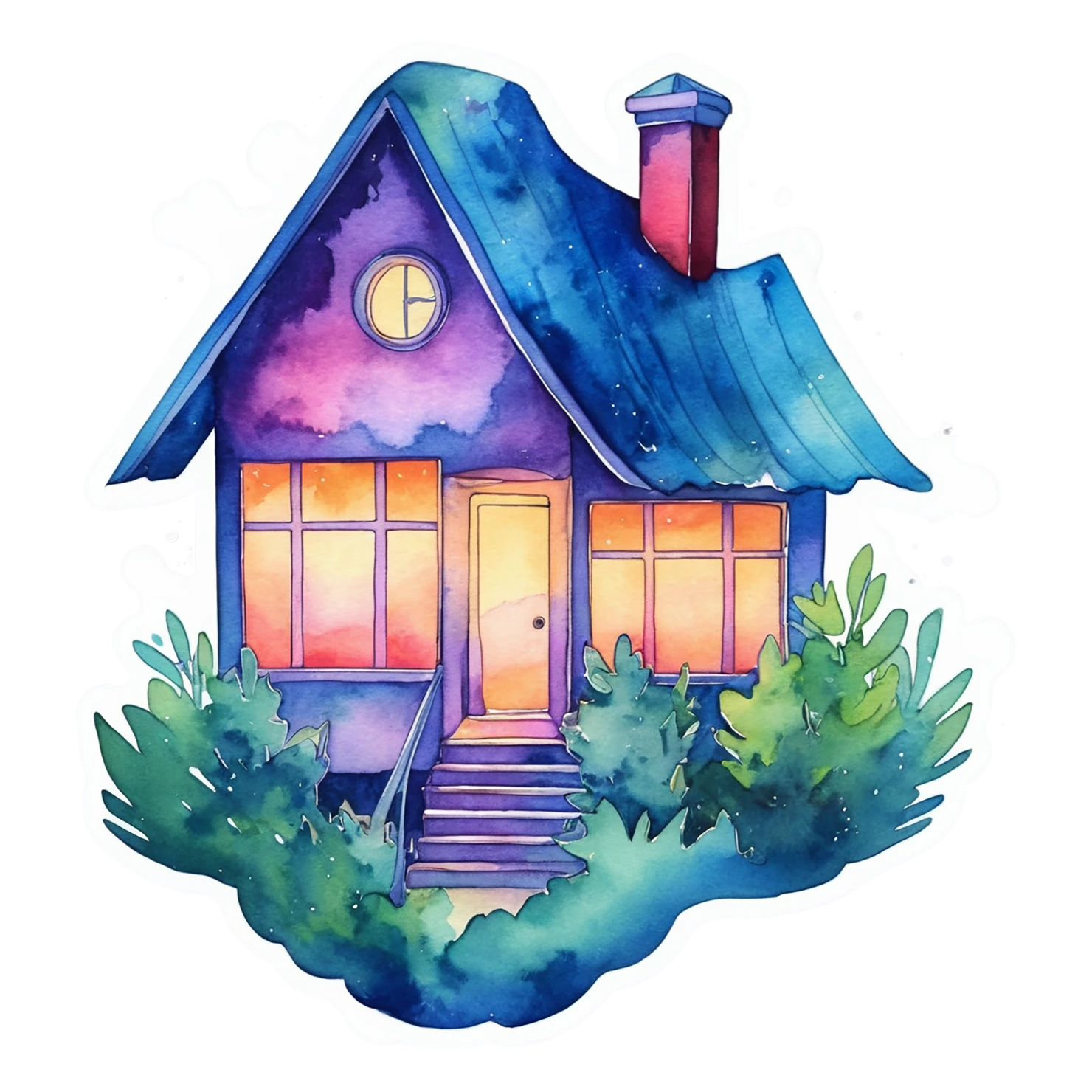 House watercolor sticker isolated on transparent background #19287