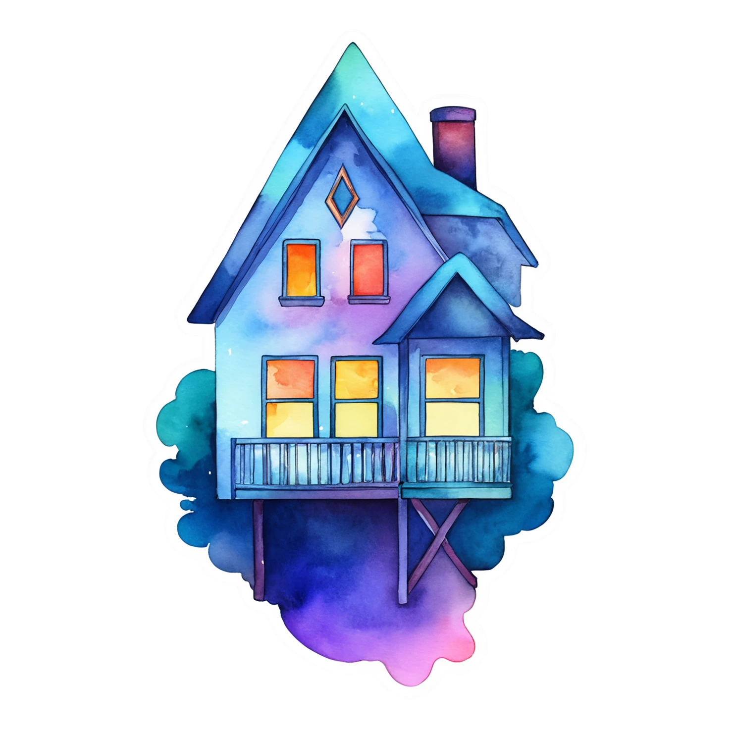 House watercolor sticker isolated on transparent background #19290