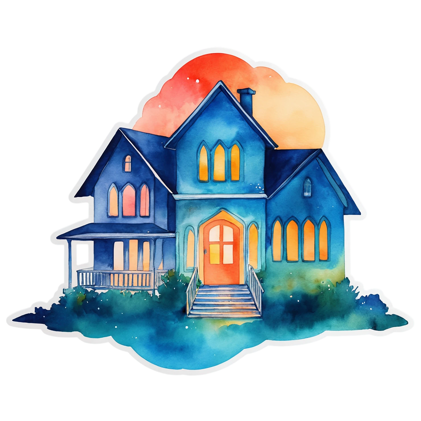 House watercolor sticker isolated on transparent background #19292