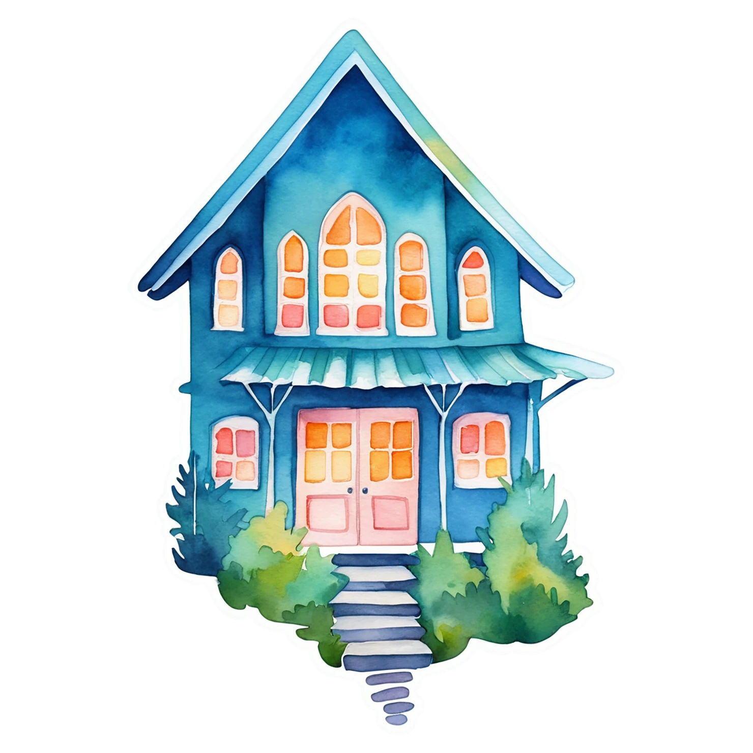 House watercolor sticker isolated on transparent background #19293