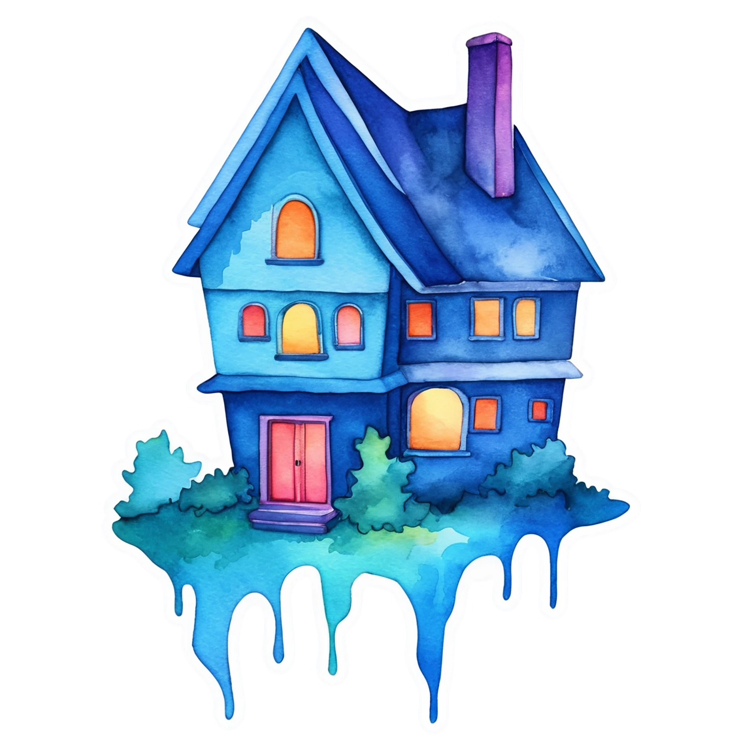 House watercolor sticker isolated on transparent background #19296